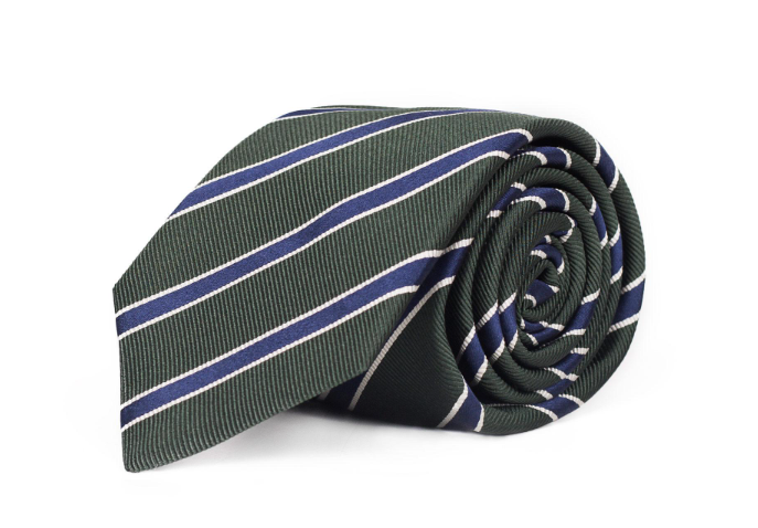 Blue stripped green Mogador silk tie by Oliver Wicks