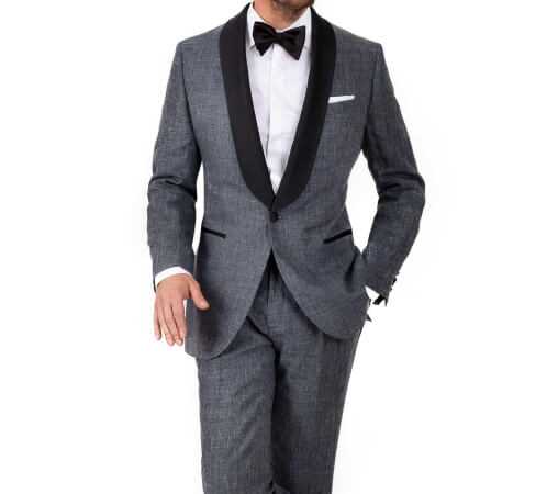 Dark Grey Linen Tuxedo Suit