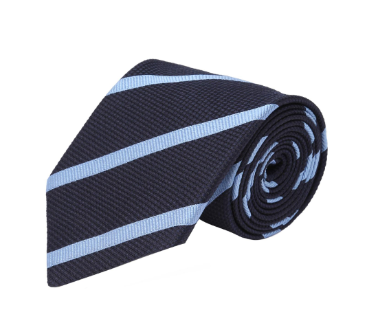 Sky blue striped navy silk tie by Oliver Wicks