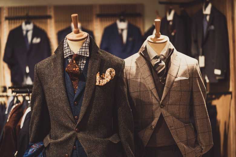 brown suits on mannequins