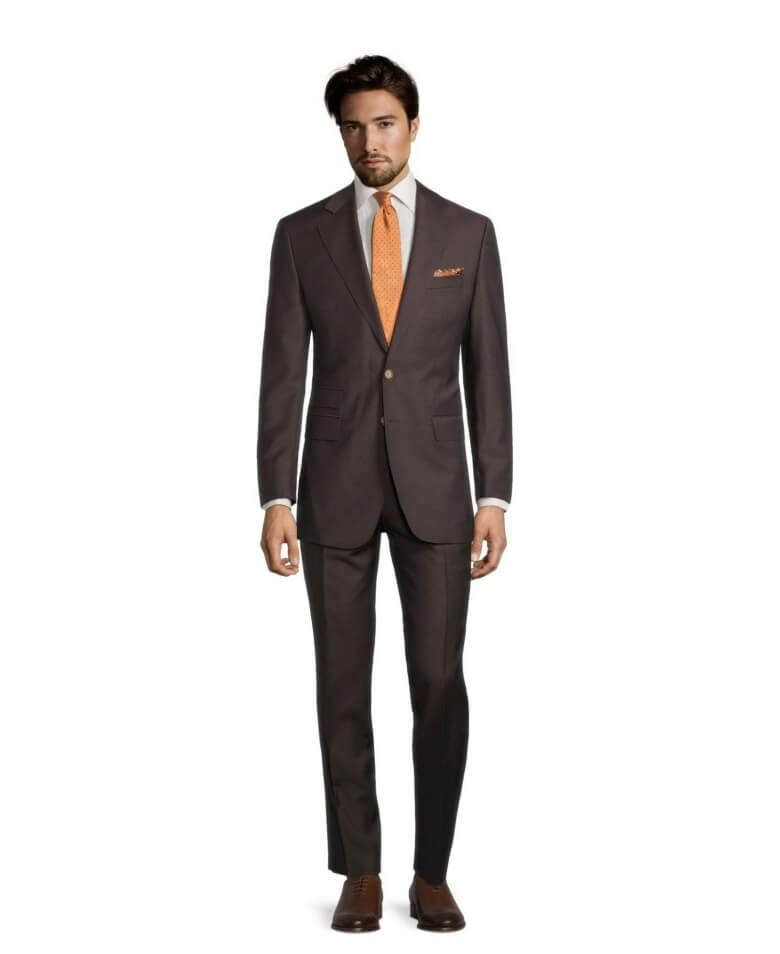 man wearing-solid-chocolate-brown-wool-mohair-suit1