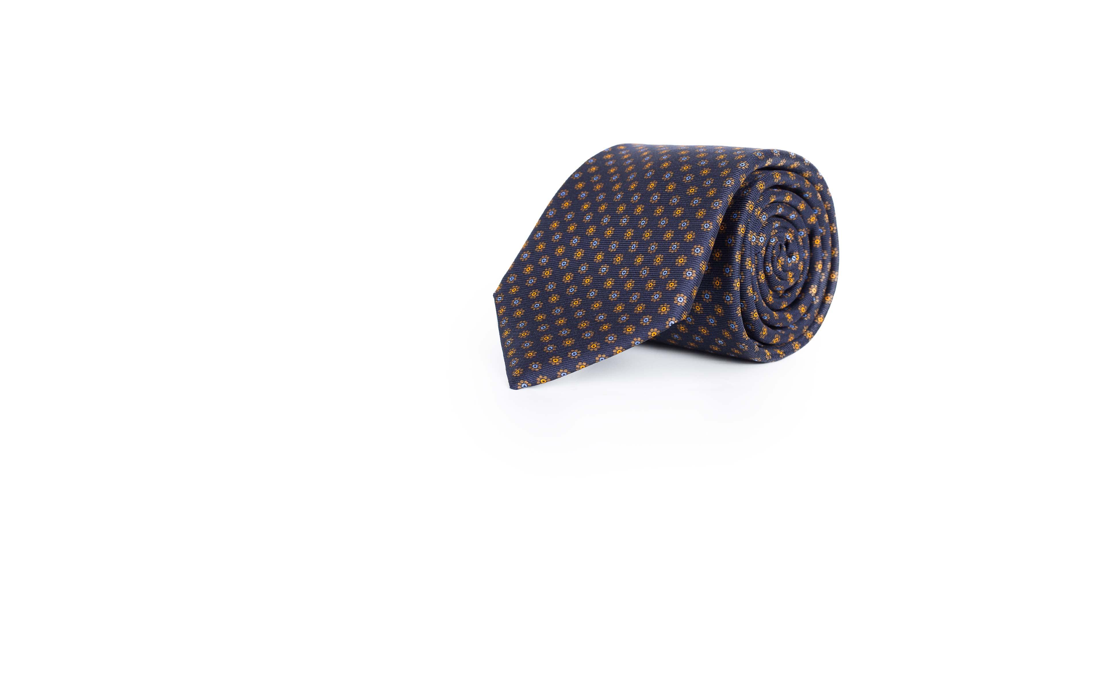 Navy & Bronze Floral 28 Momme Silk Tie