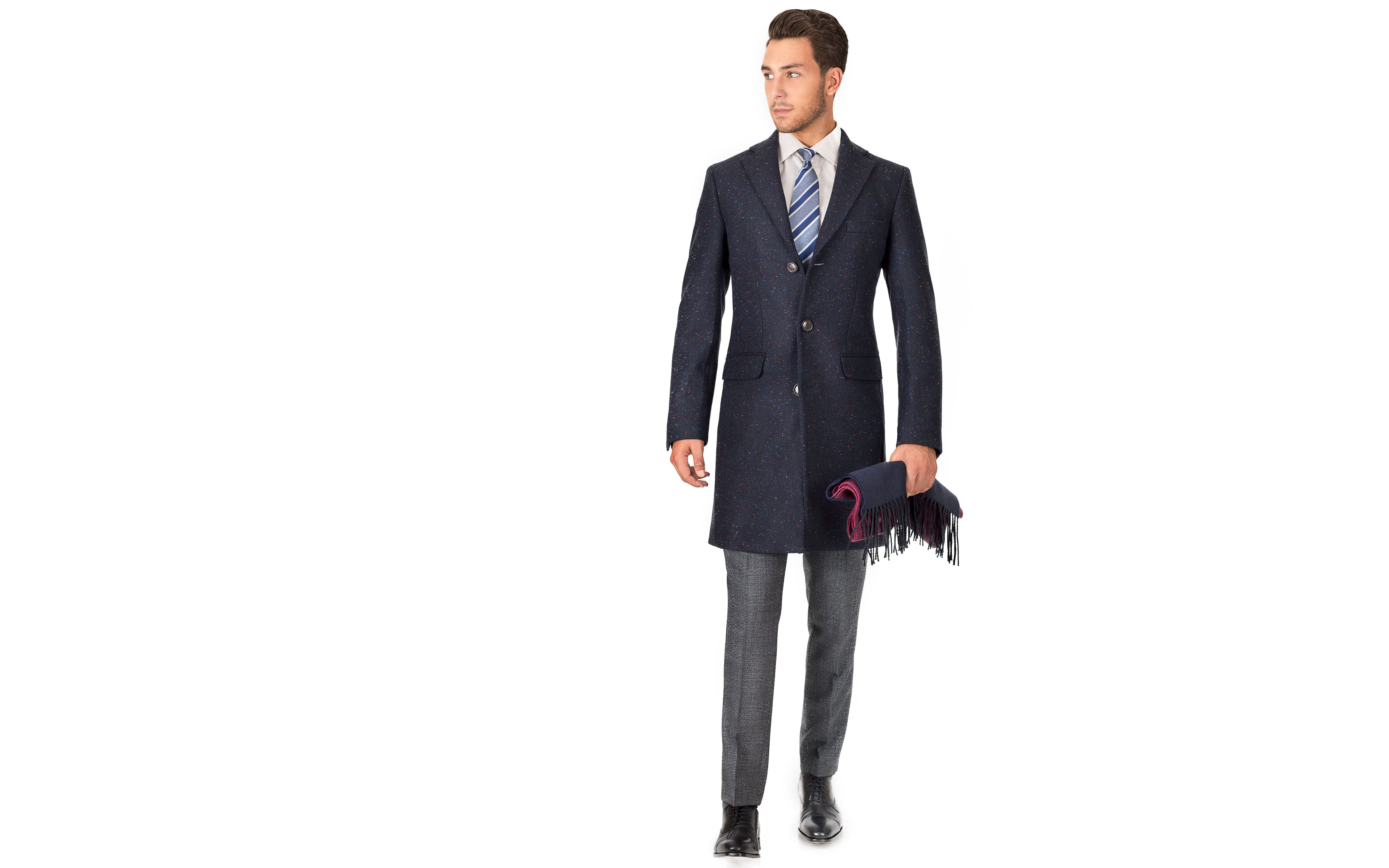 Coat in Navy Donegal Wool