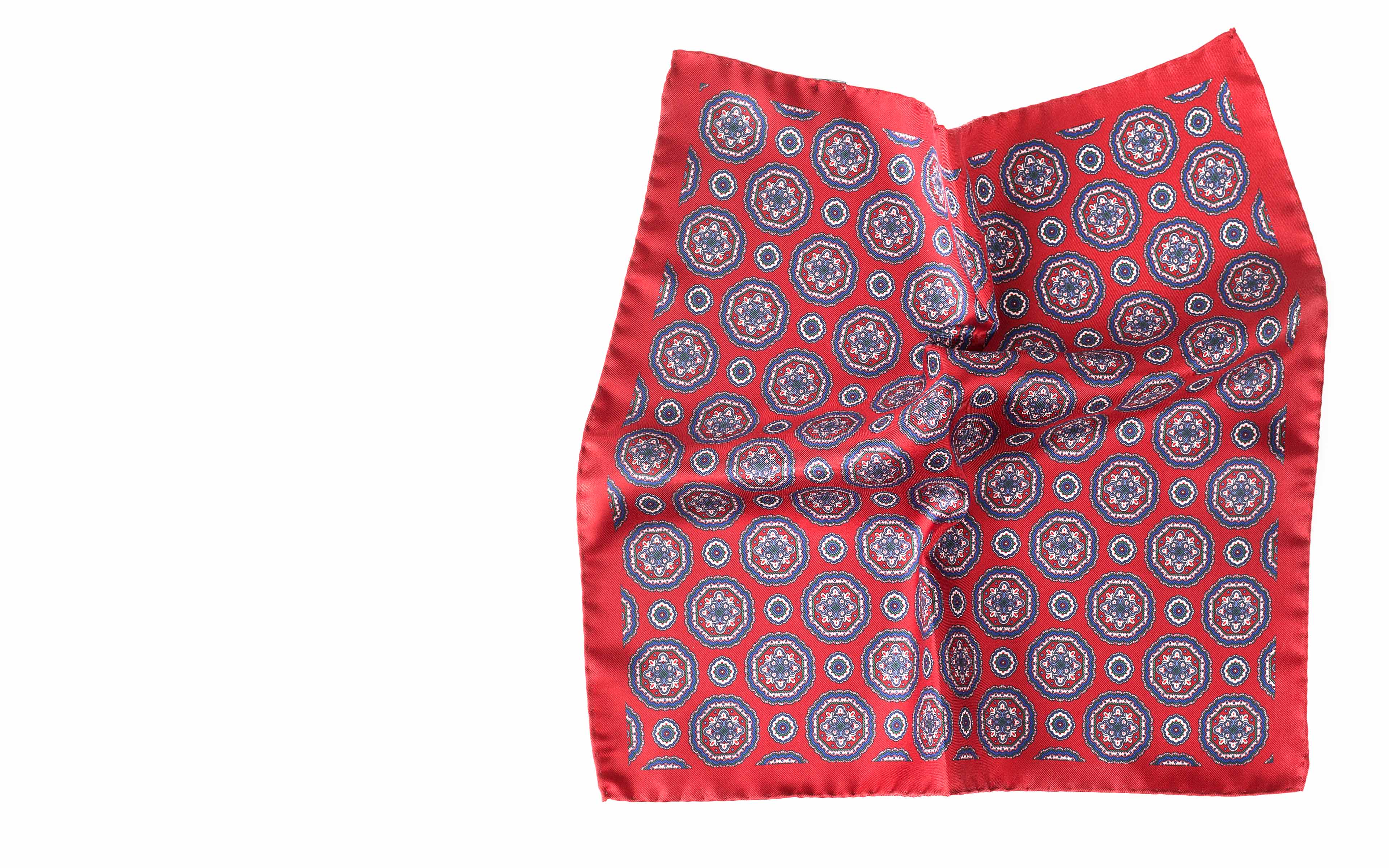 Red & Blue Shapes Italian 100% Silk Pocket Square