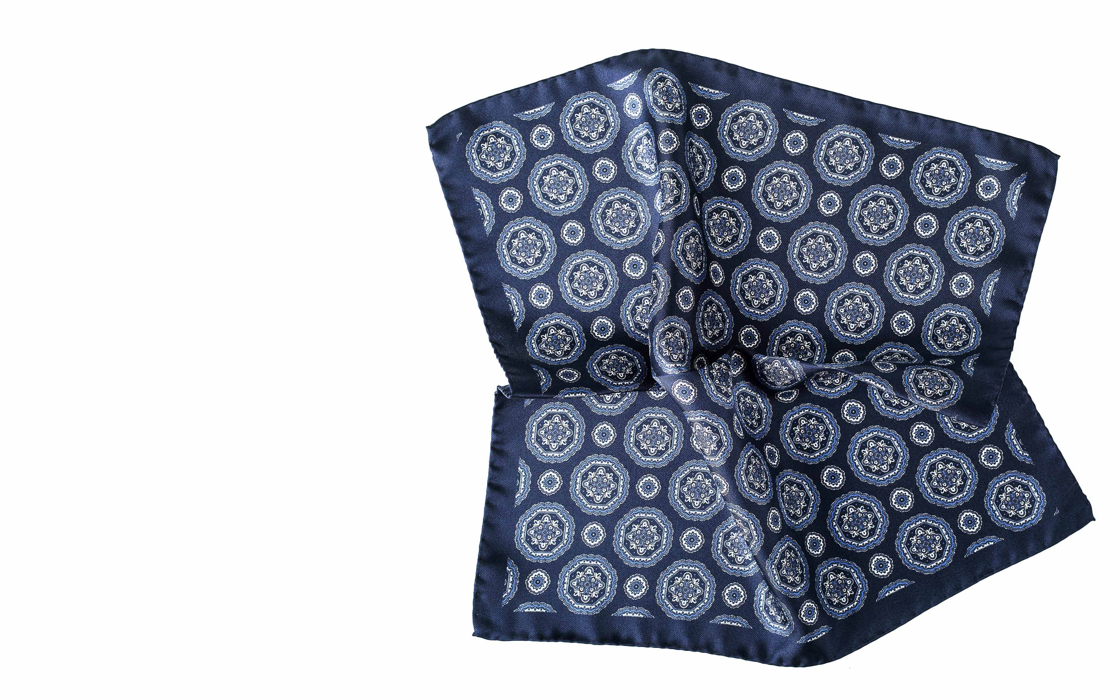 Navy & White Shapes Italian 100% Silk Pocket Square