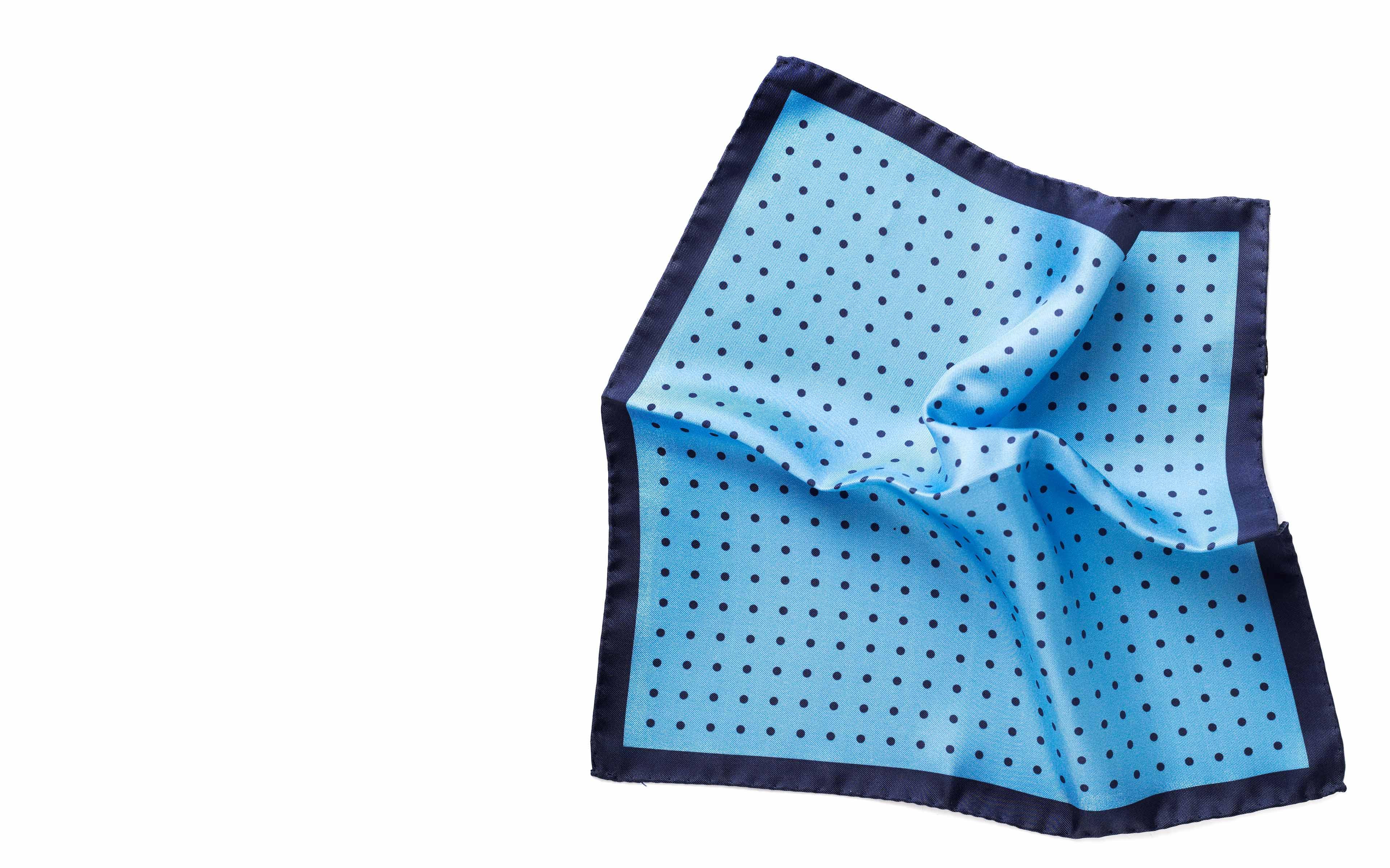 Sky Blue & Navy Dotted Italian 100% Silk Pocket Square