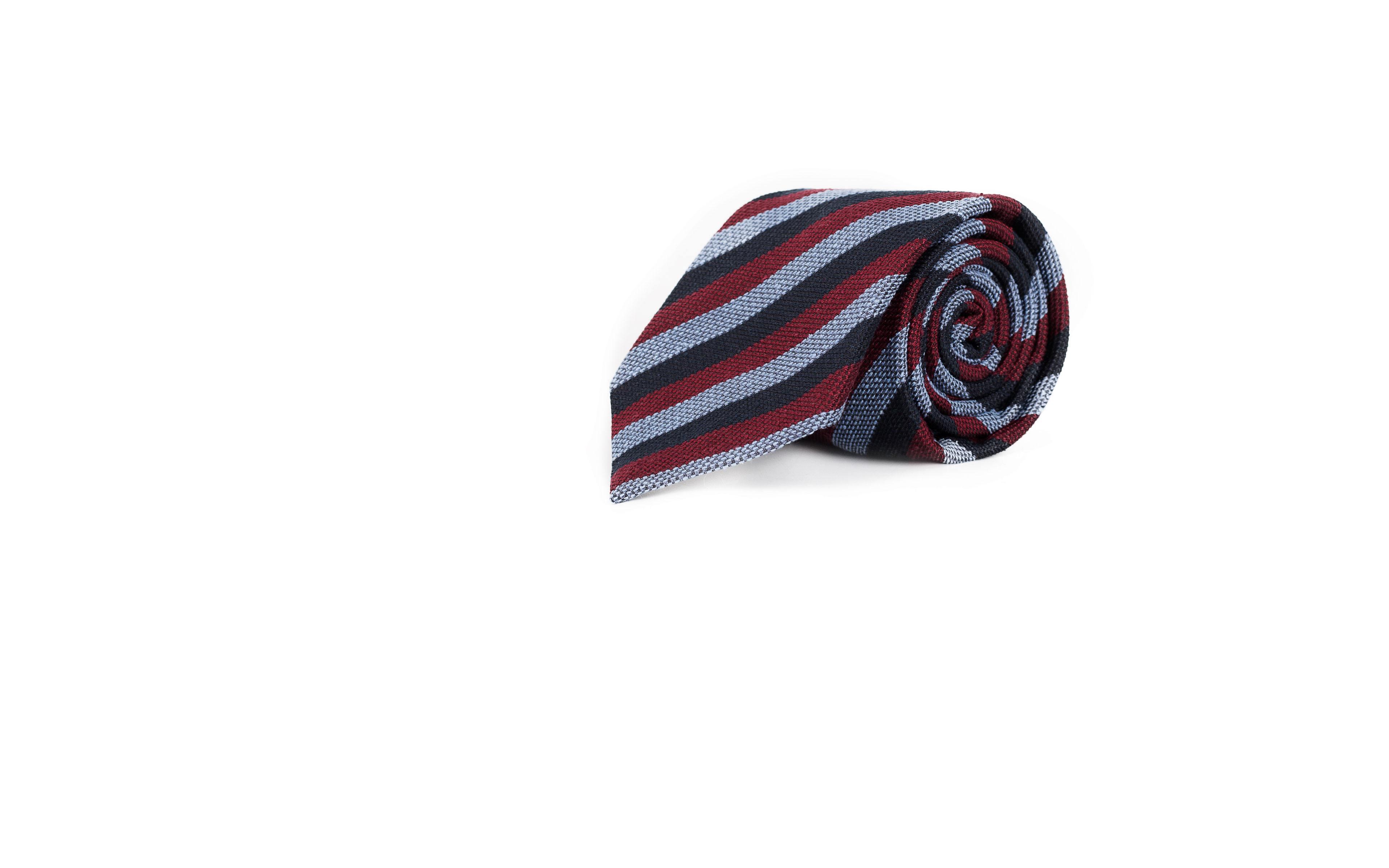 Navy, Red & Sky Blue Bourette Silk Tie