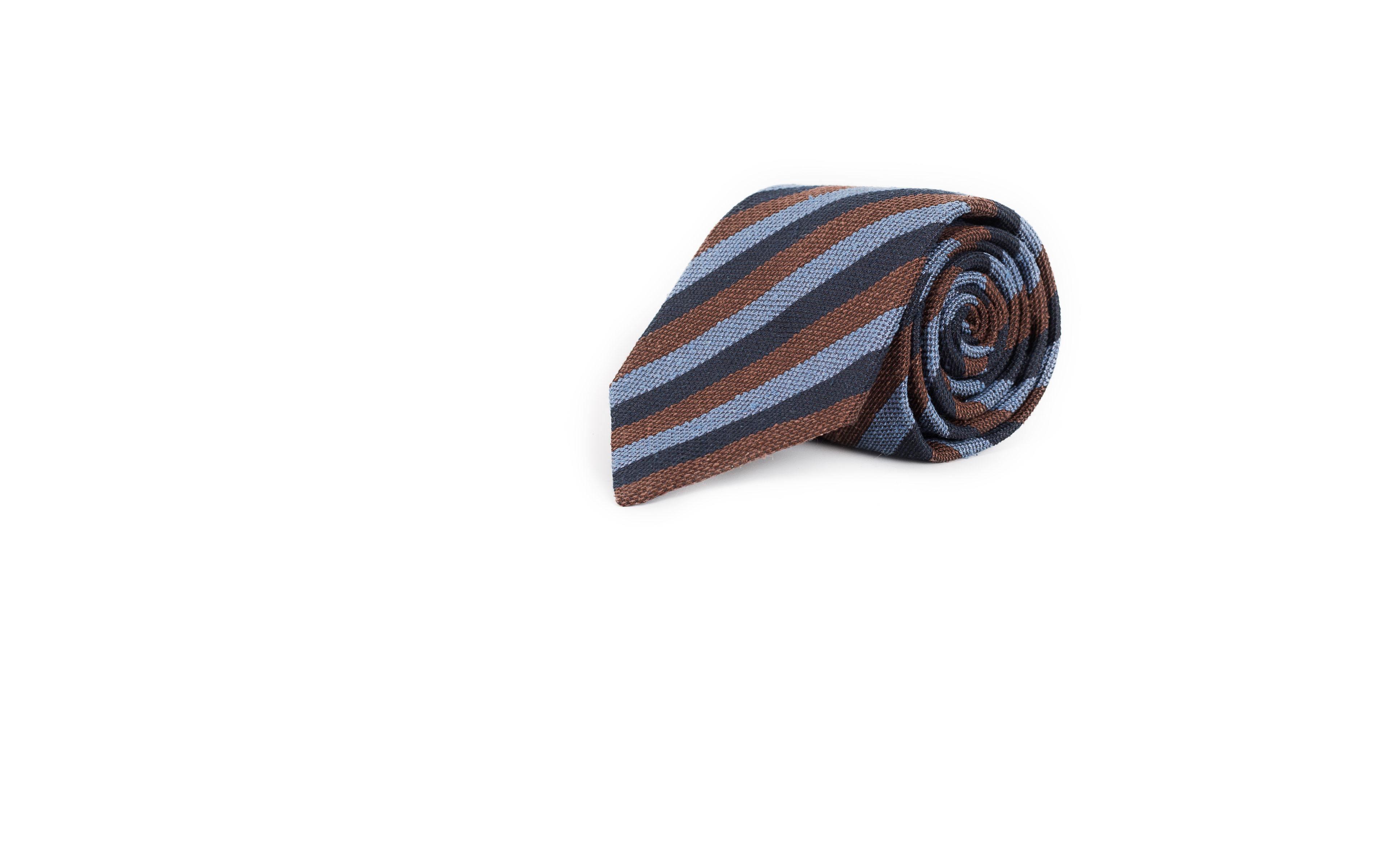 Navy, Brown & Sky Blue Bourette Silk Tie