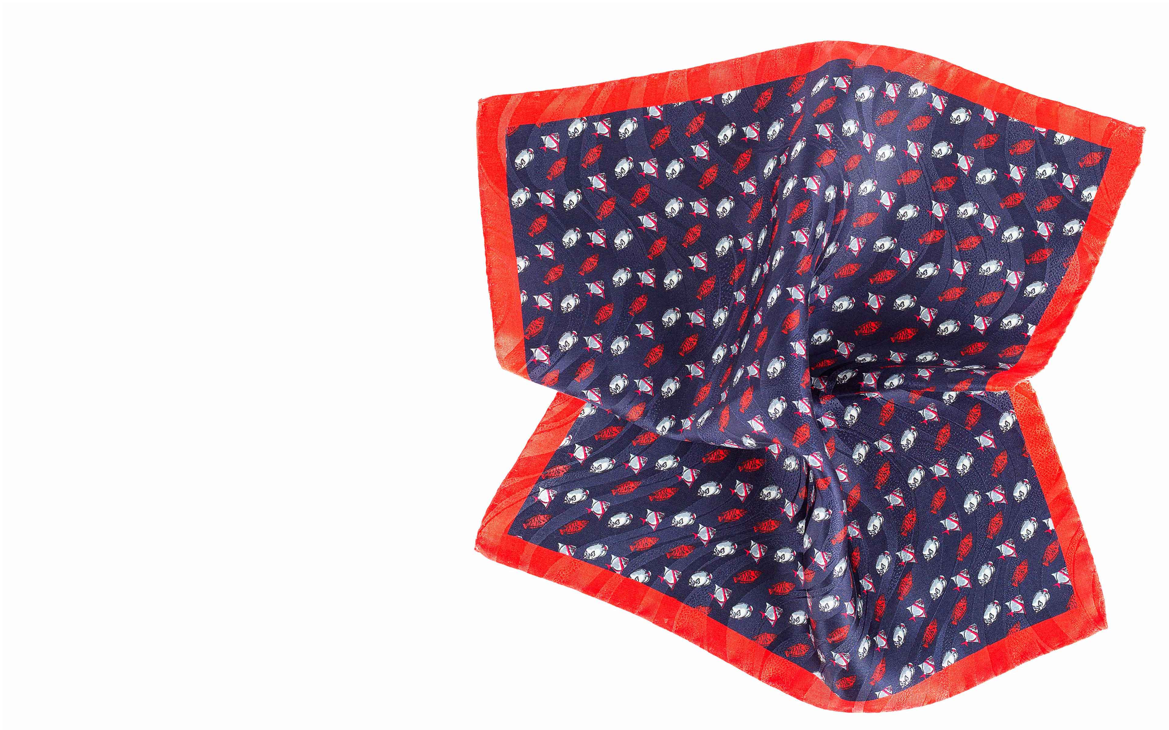 Blue & Red Fish Print Pocket Square