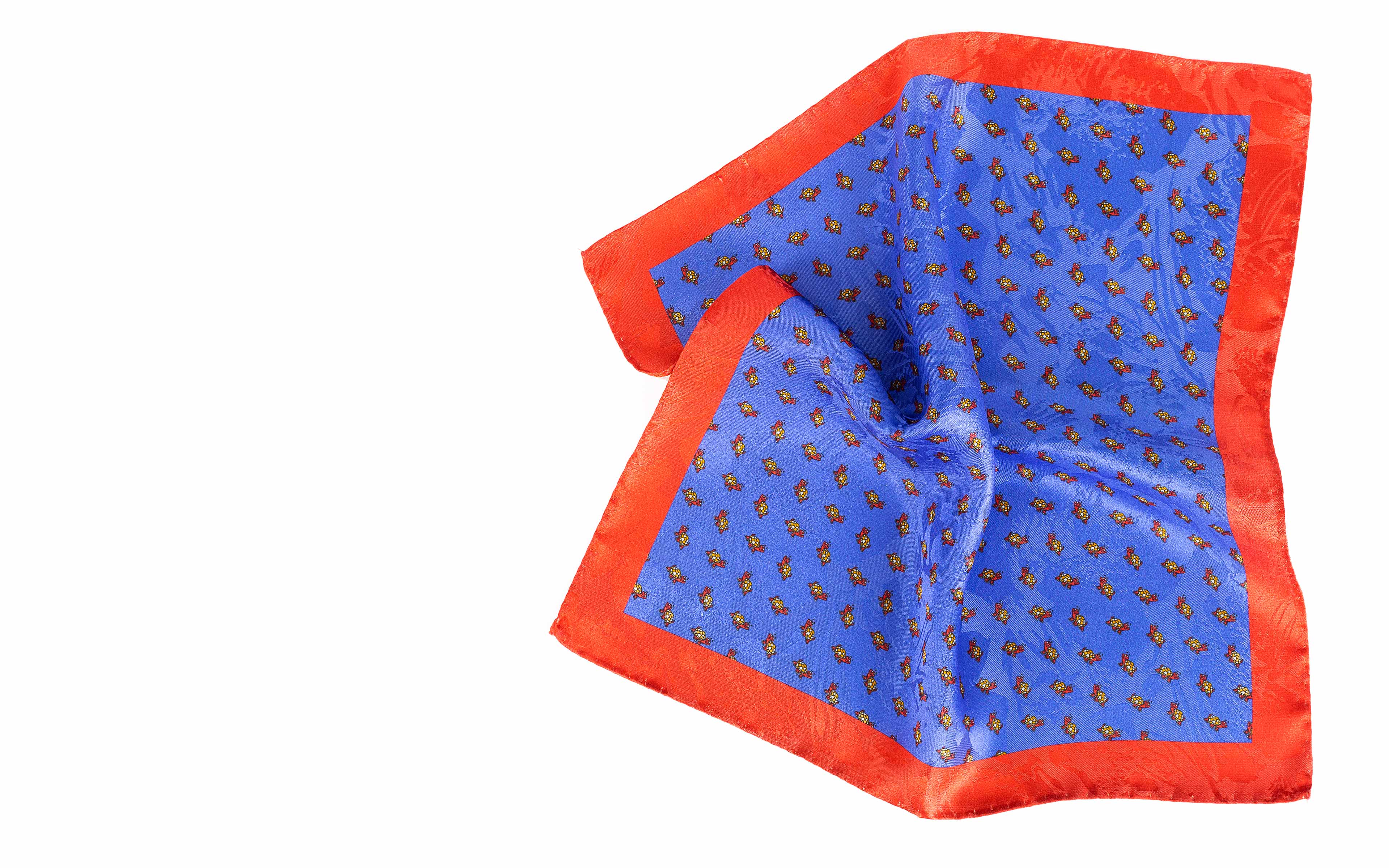 Indigo, Brick Red & Yellow Turtle Print Pocket Square