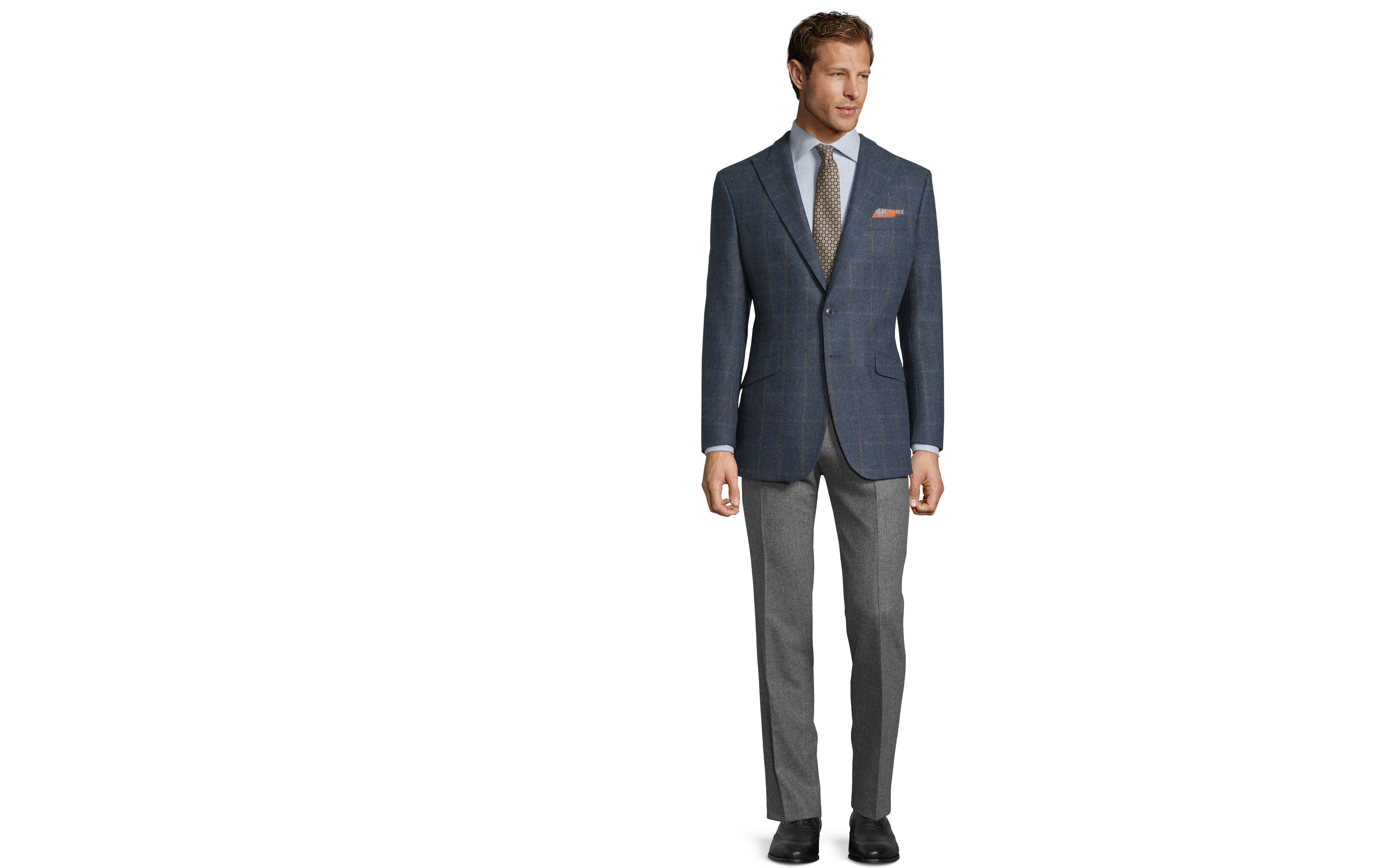 Petrol Blue Check Wool & Cashmere Blazer