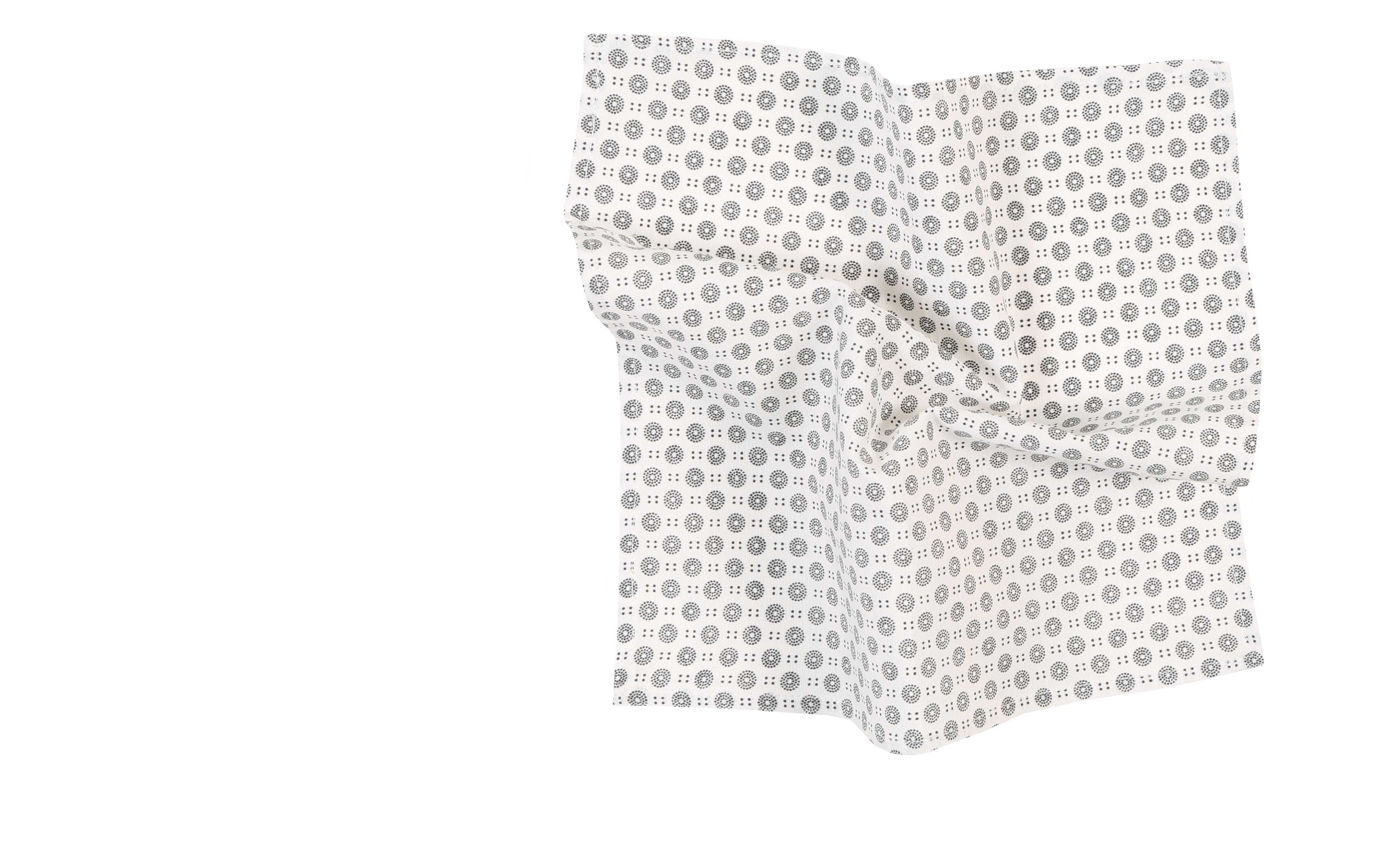 White Cotton Pocket Square With Black Circles