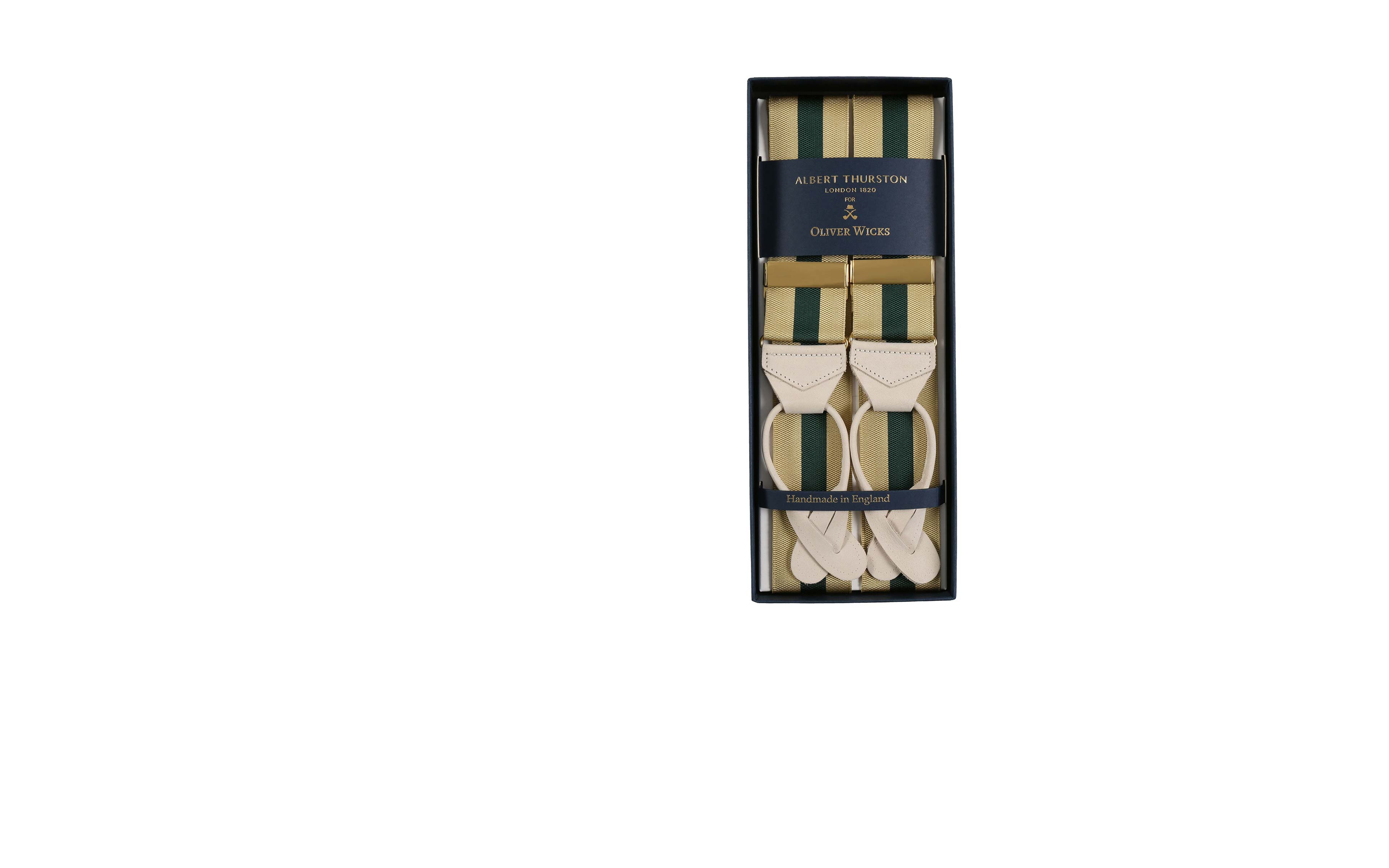 Beige & Green Striped Suspenders