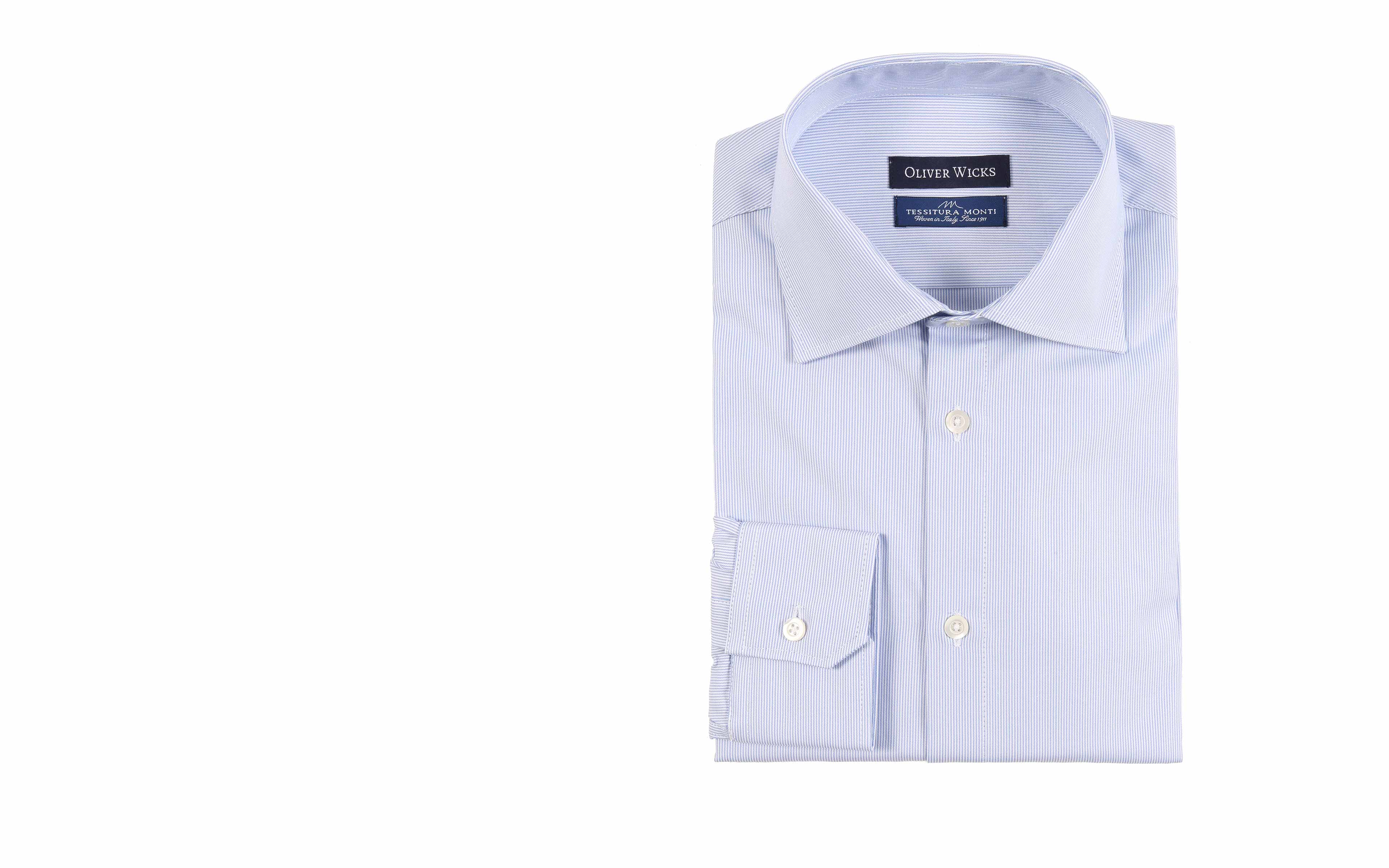 Light Blue Striped Micropattern Broadcloth Cotton Shirt