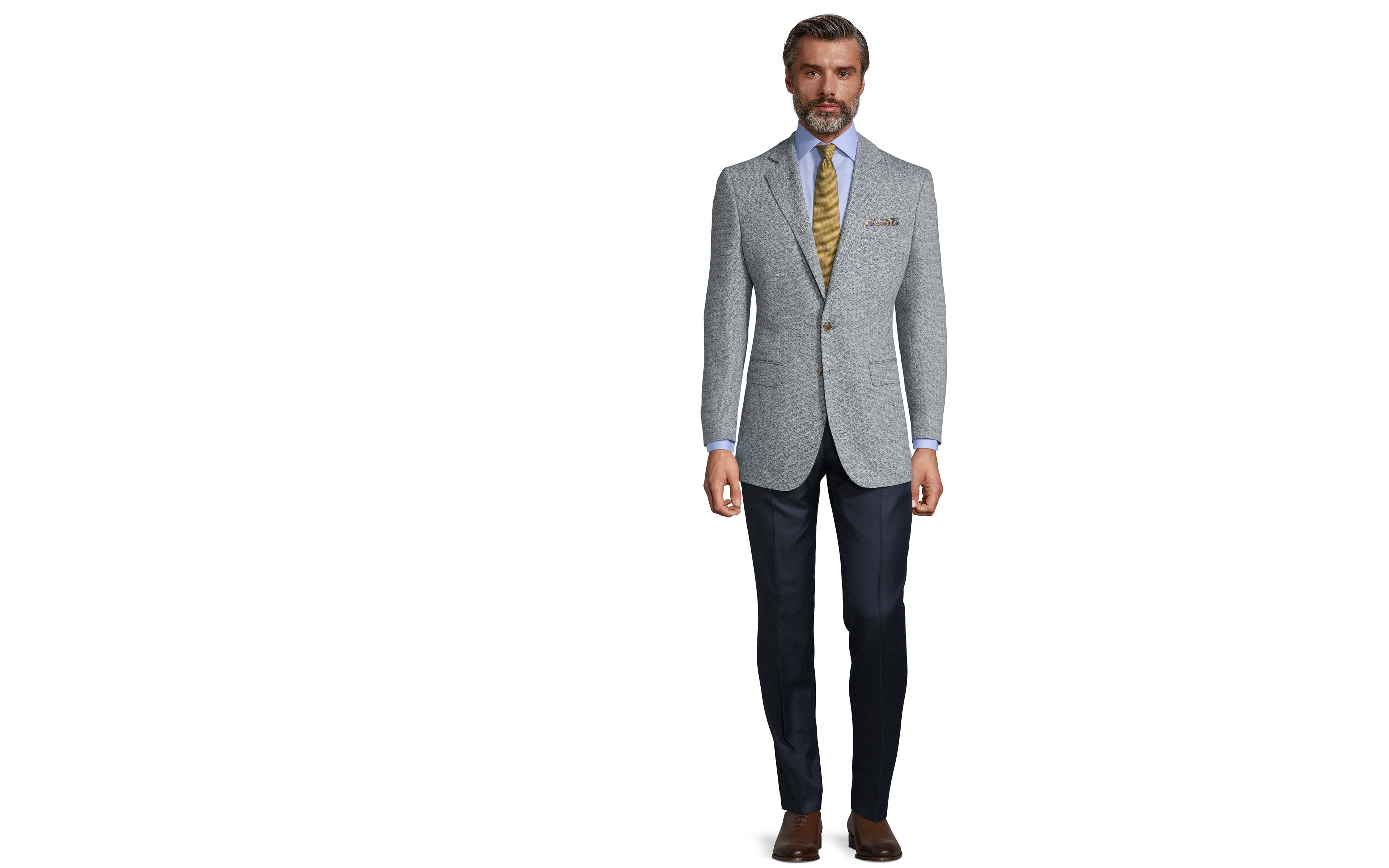 White & Navy Blue Melange Wool Silk & Linen Blazer