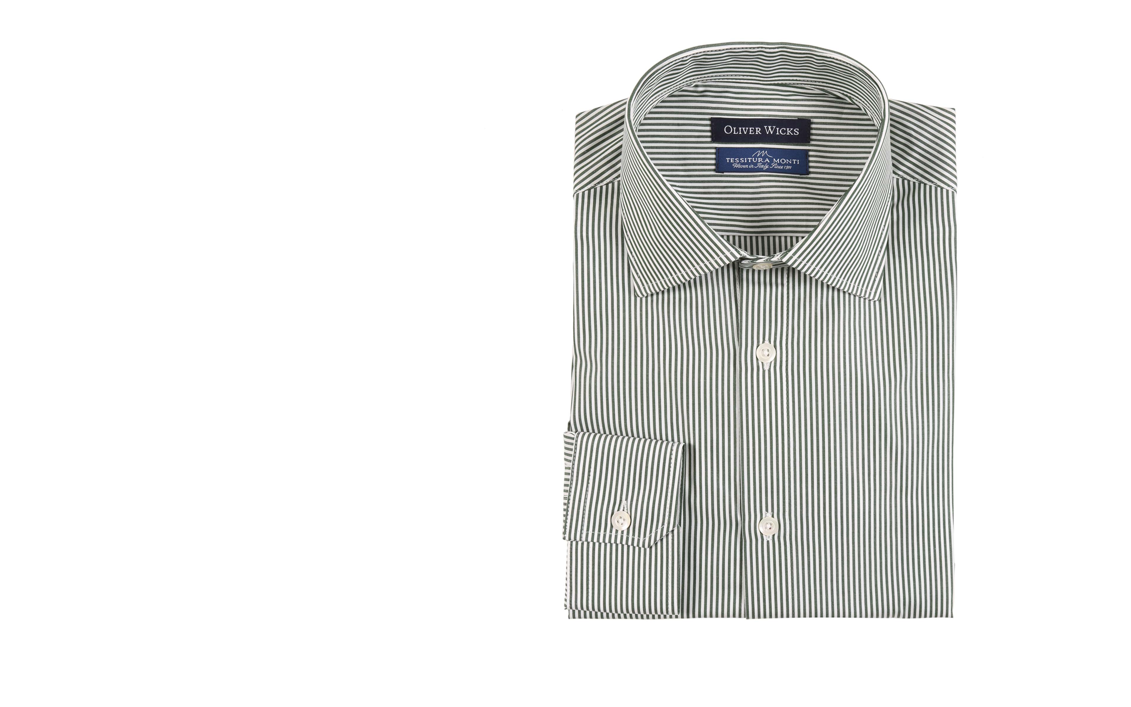 Green Striped Two-Ply Pinpoint Cotton Shirt