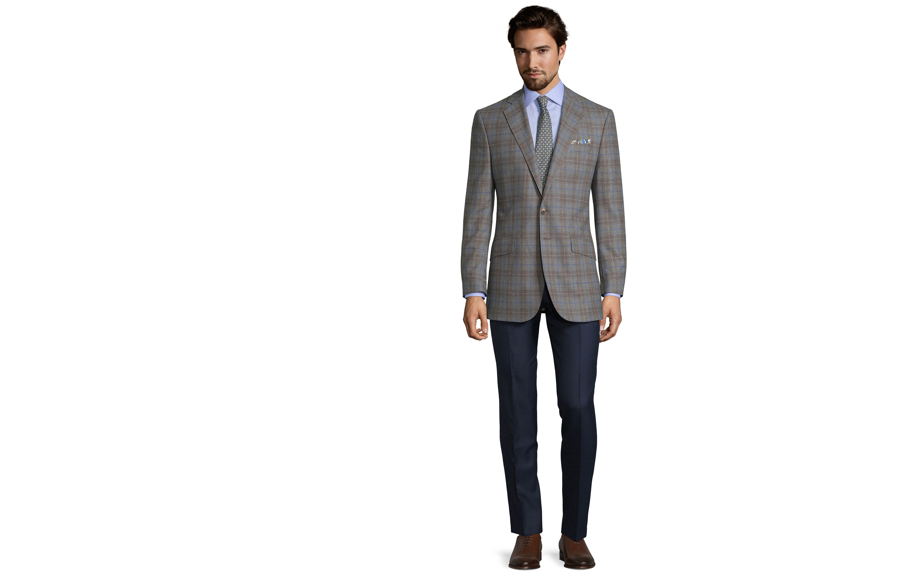Blue Check Warm Grey Natural Stretch Blazer