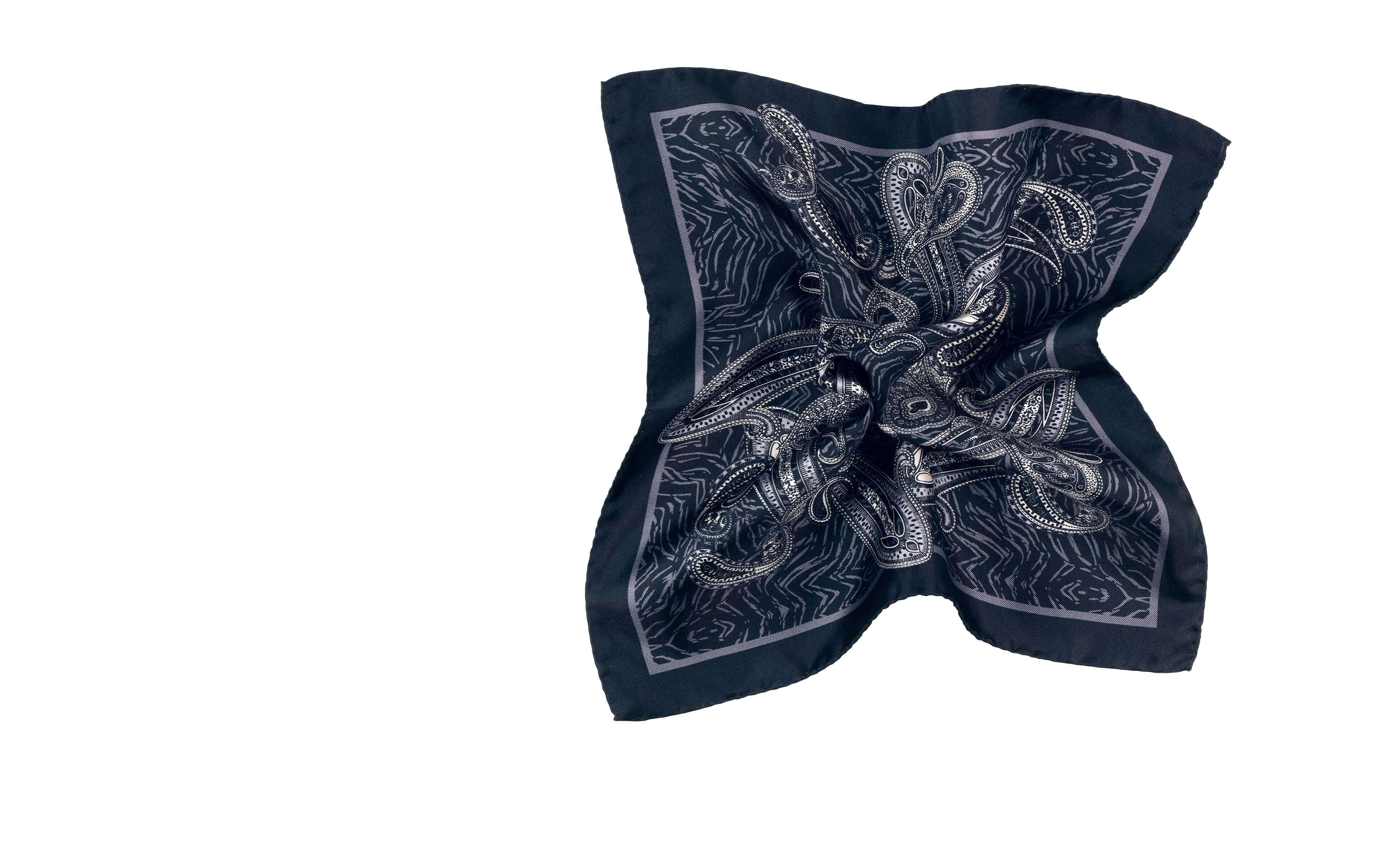 Midnight Blue Paisley Italian 100% Silk Pocket Square