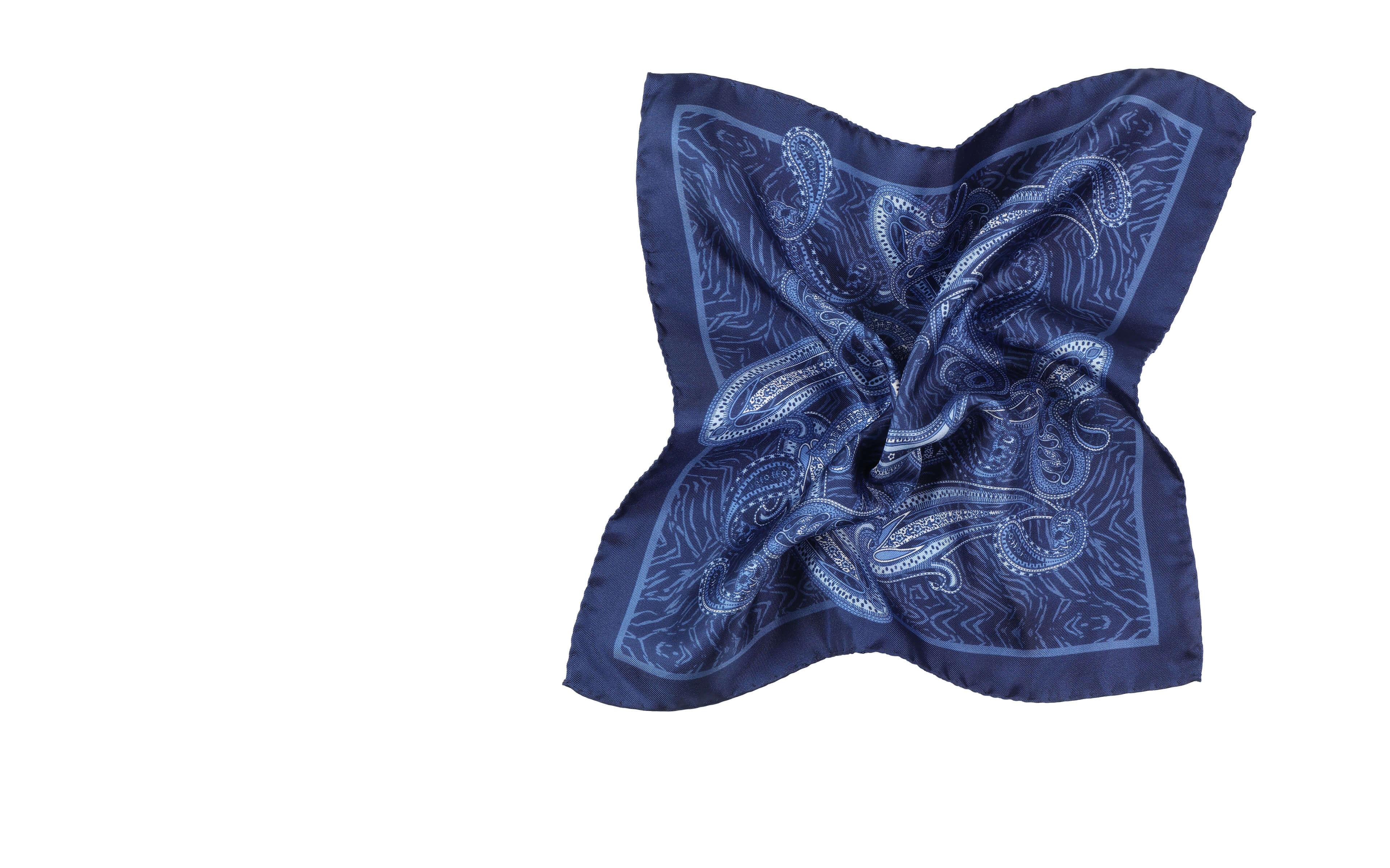 Intense Blue Paisley Italian 100% Silk Pocket Square