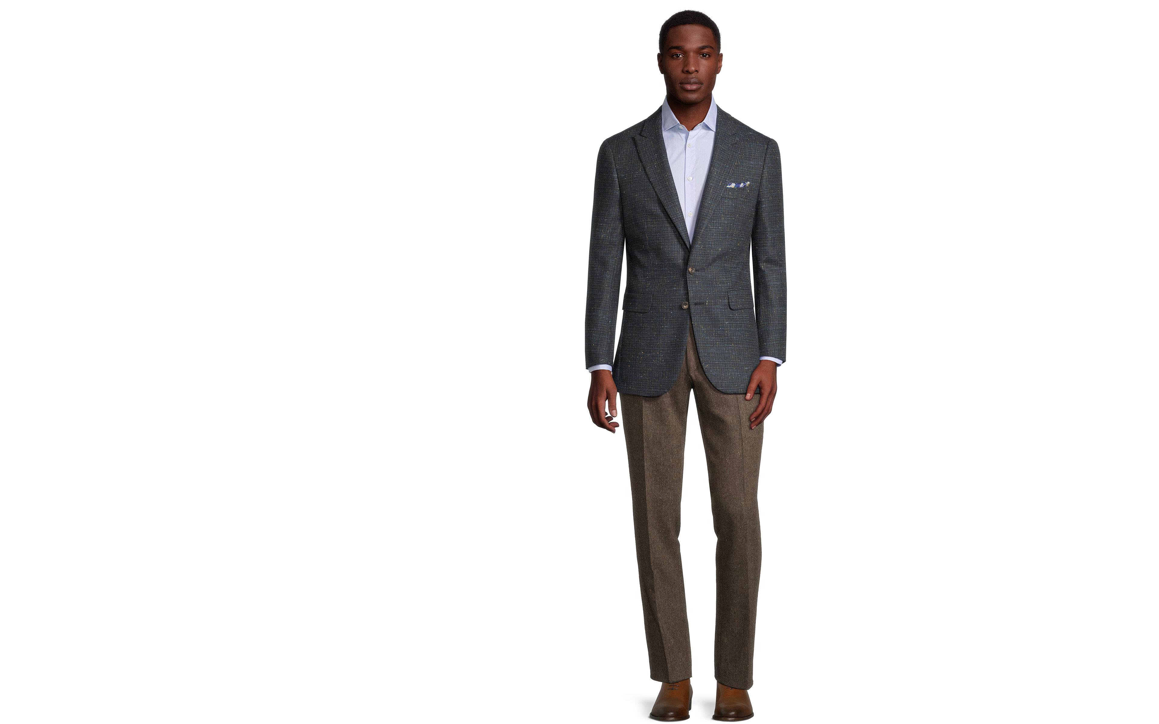 Navy & Yellow Tweed Wool & Silk Blazer