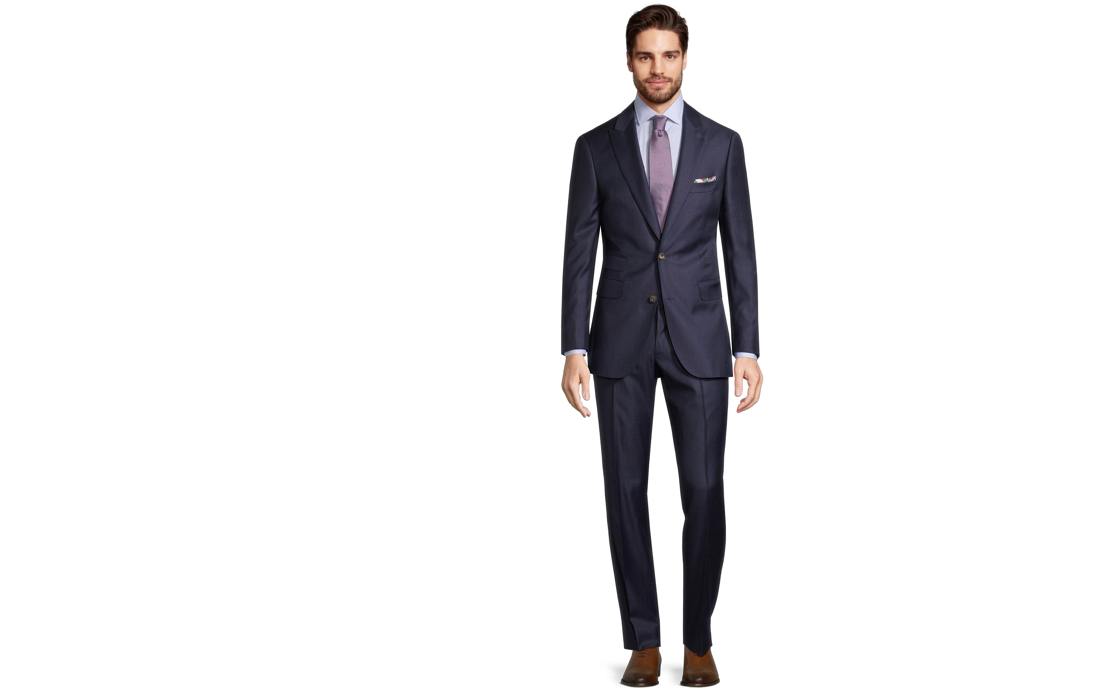 Navy Wool Silk & Cashmere Sharkskin Suit