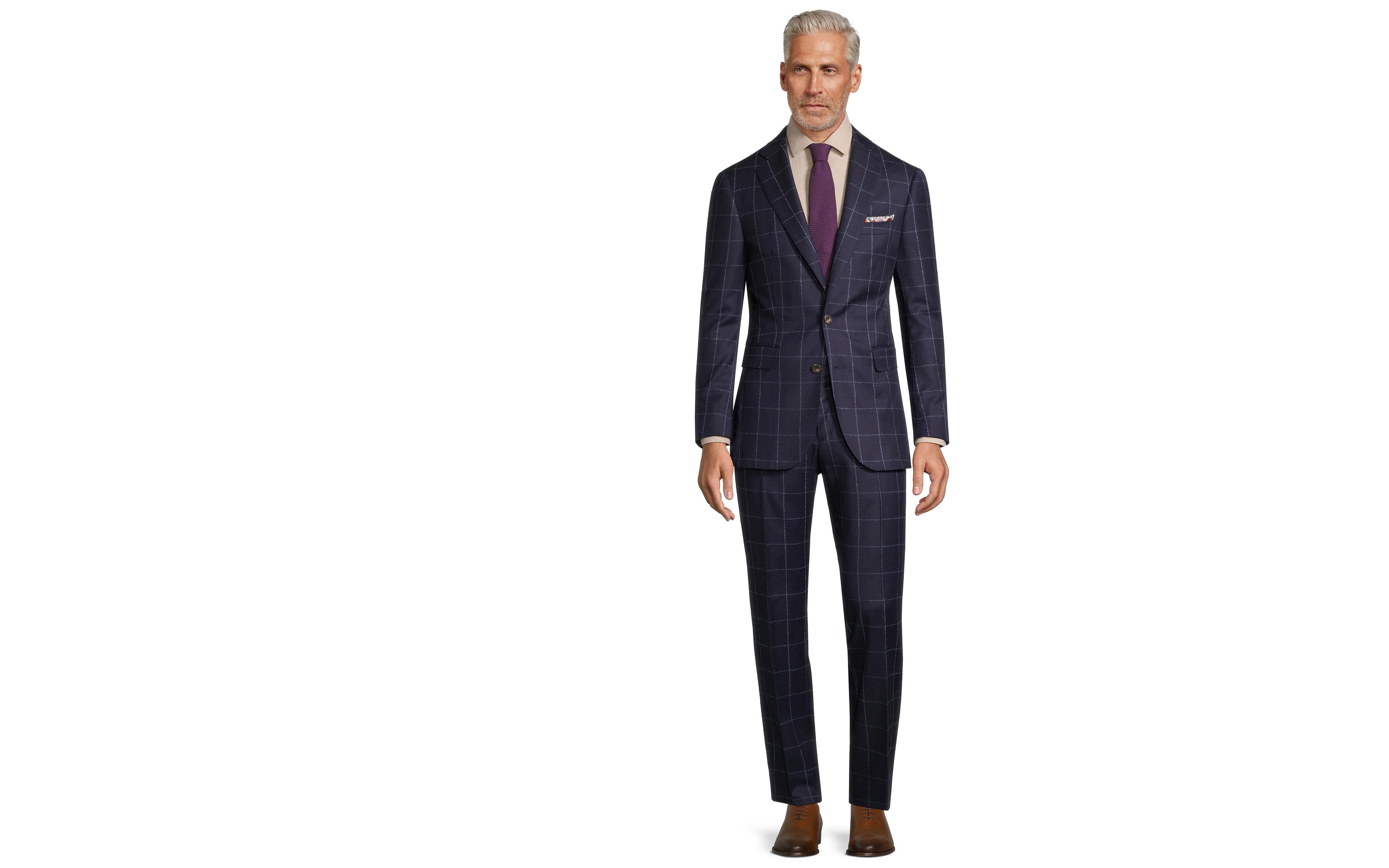 Dark Navy Windowpane Flannel Suit