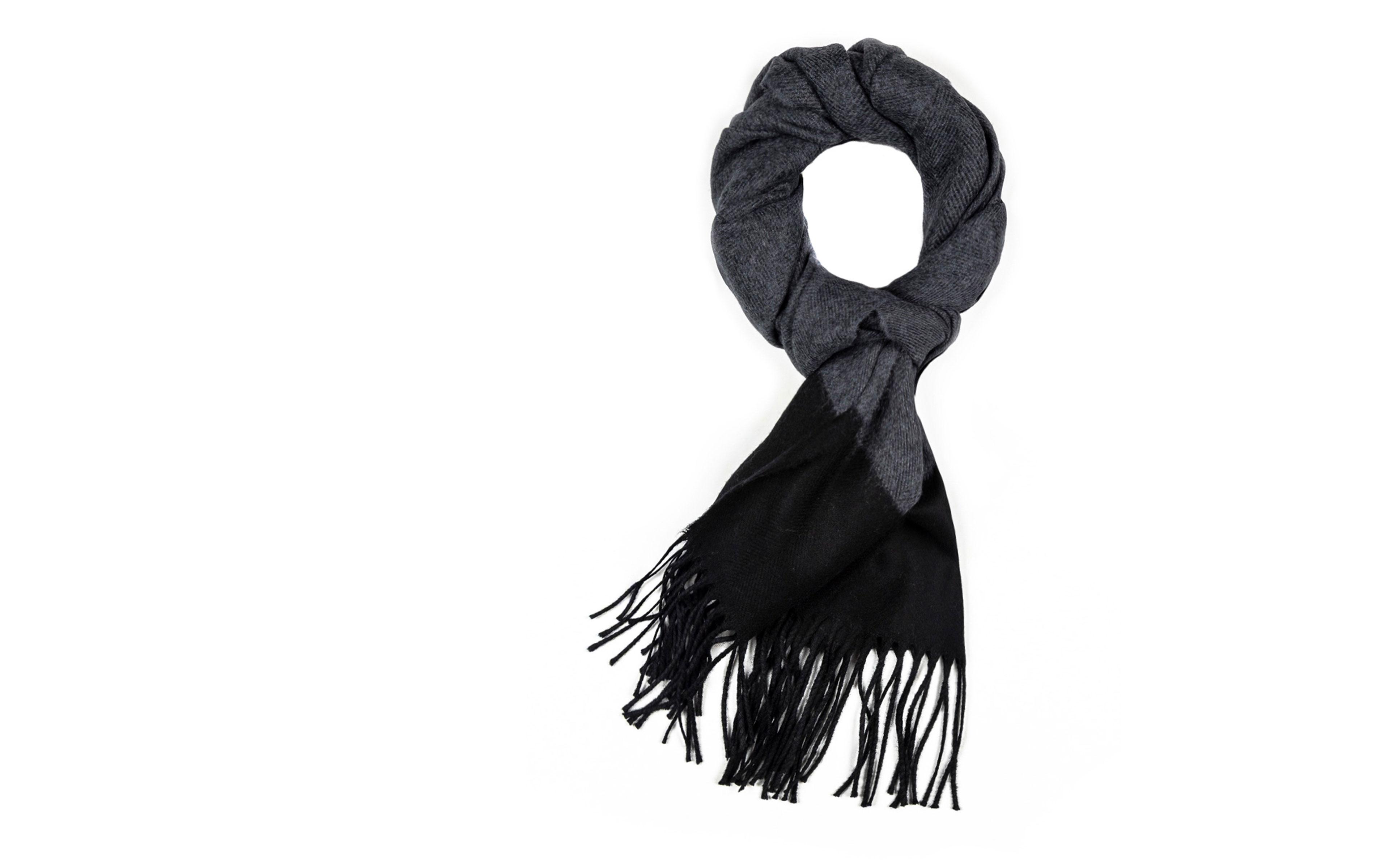 Dark Grey & Black Herringbone Wool Scarf