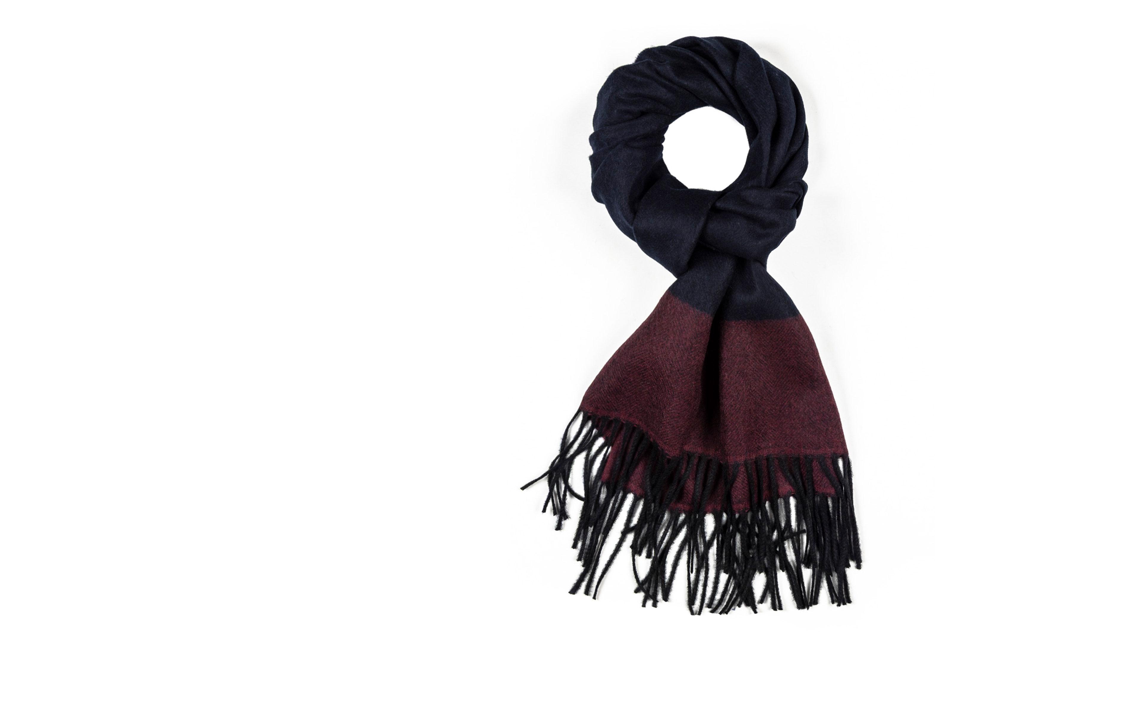Navy & Wine Red Herringbone Wool Scarf