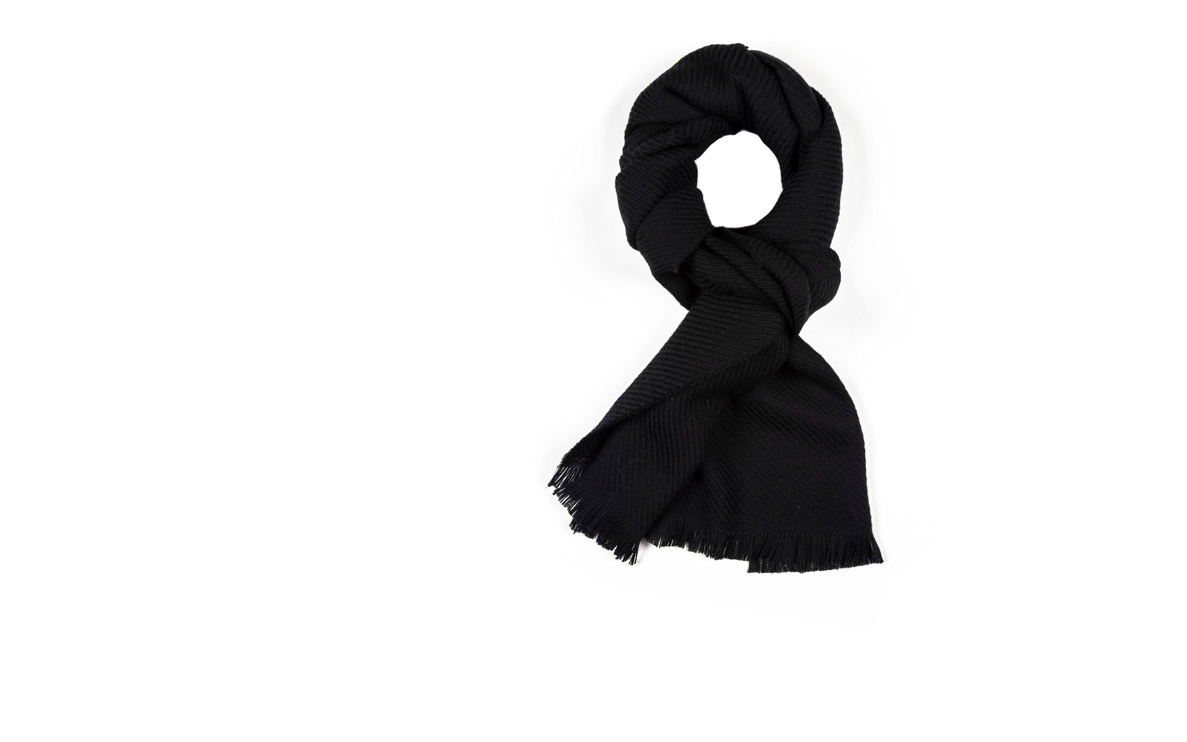 Solid Black Twill Wool Scarf