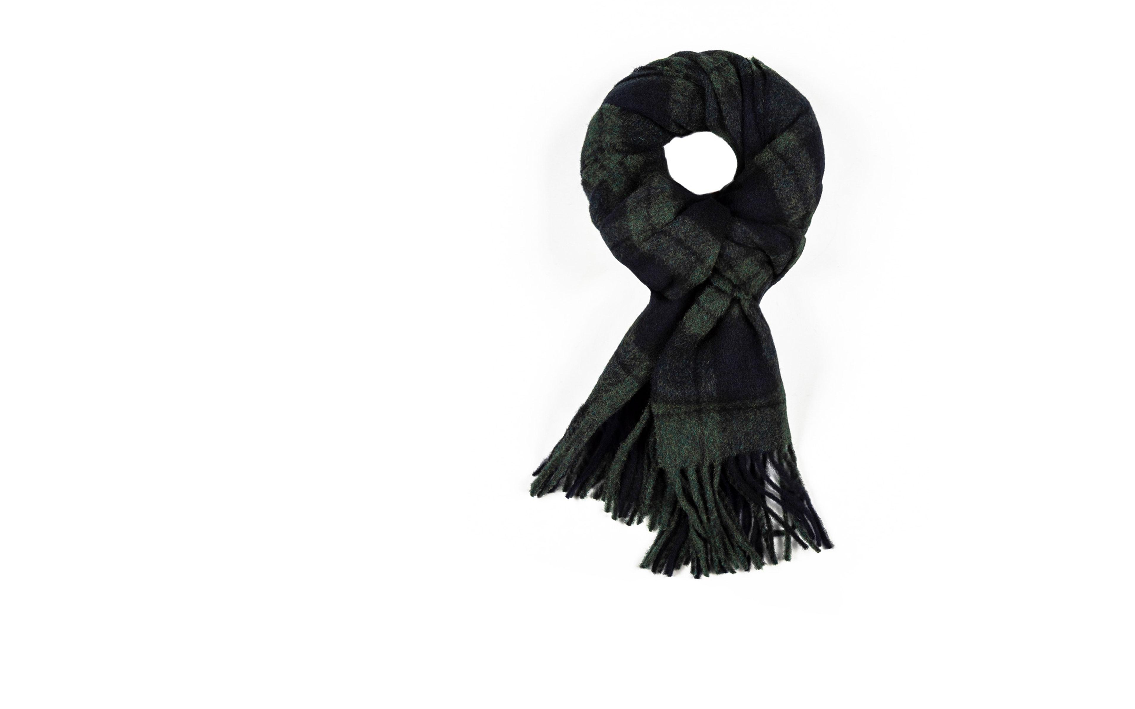 Navy & Green Plaid Wool Scarf