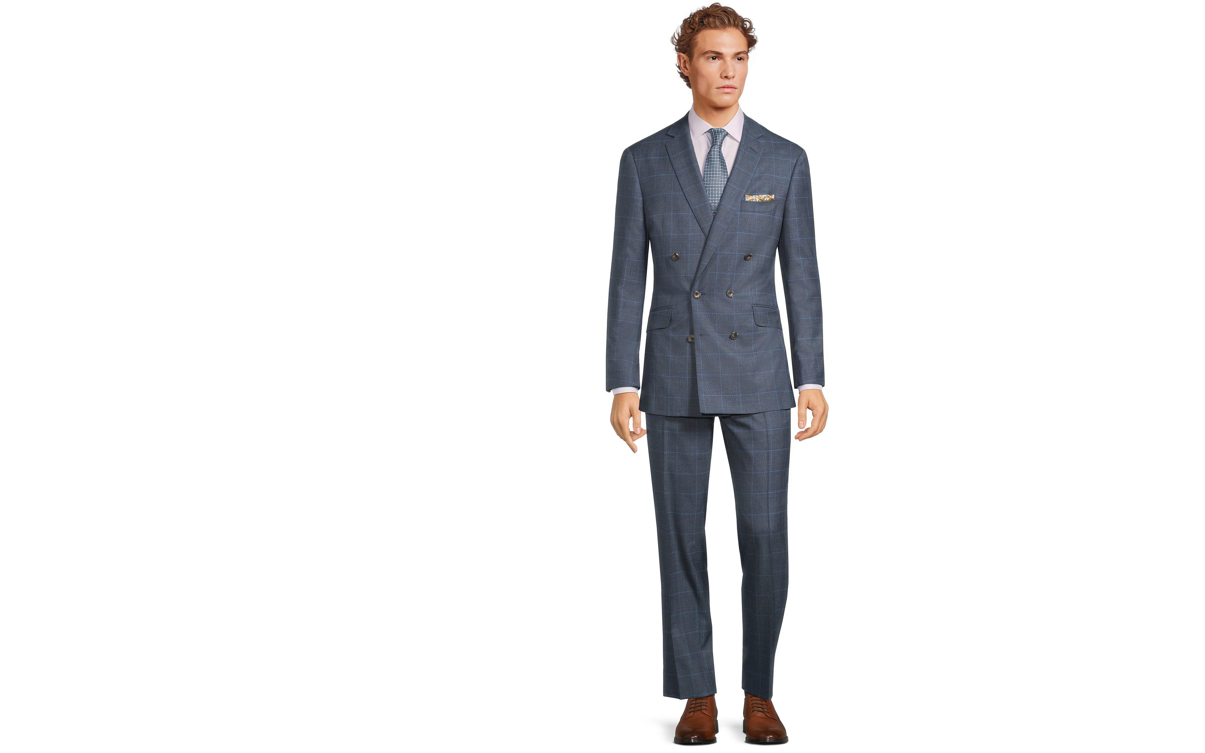 Steel Blue Plaid with Blue Overcheck Suit