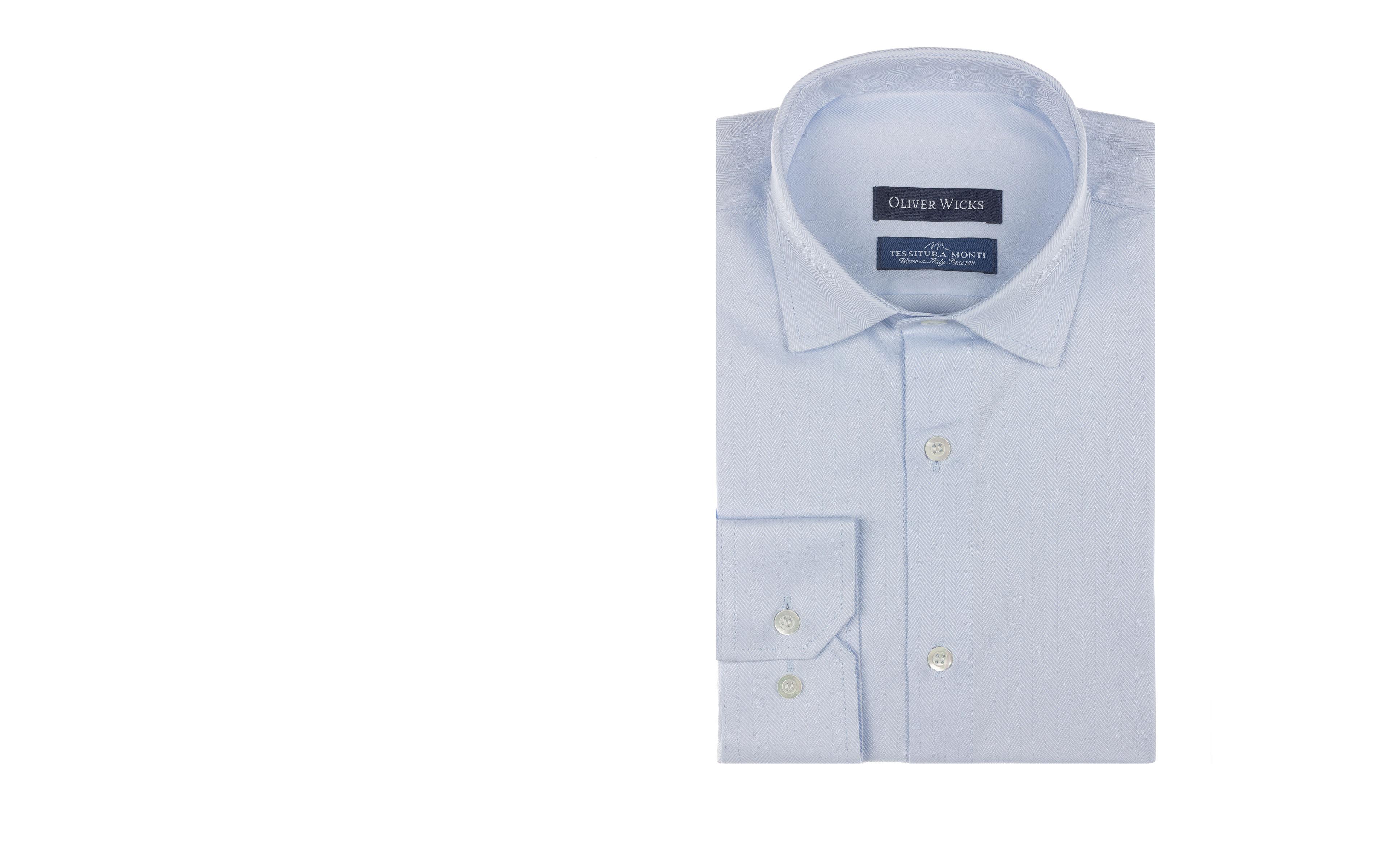 Light Blue Herringbone Cotton Twill Shirt