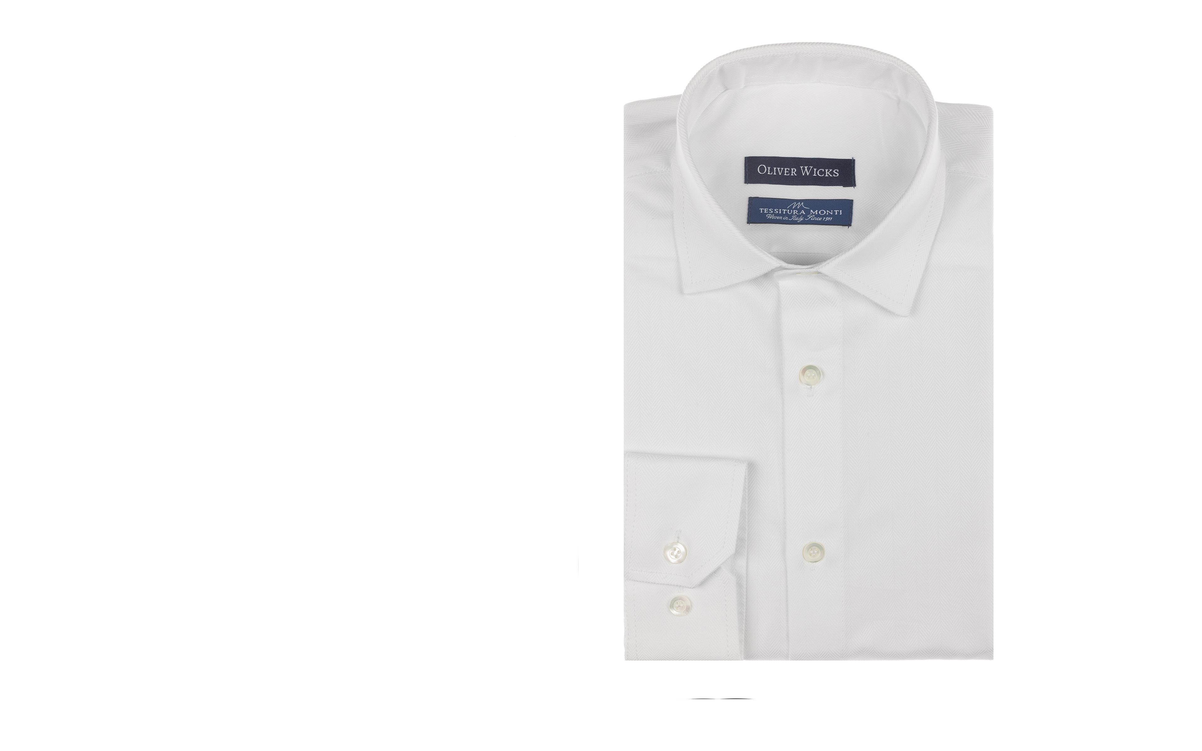White Herringbone Cotton Twill Shirt