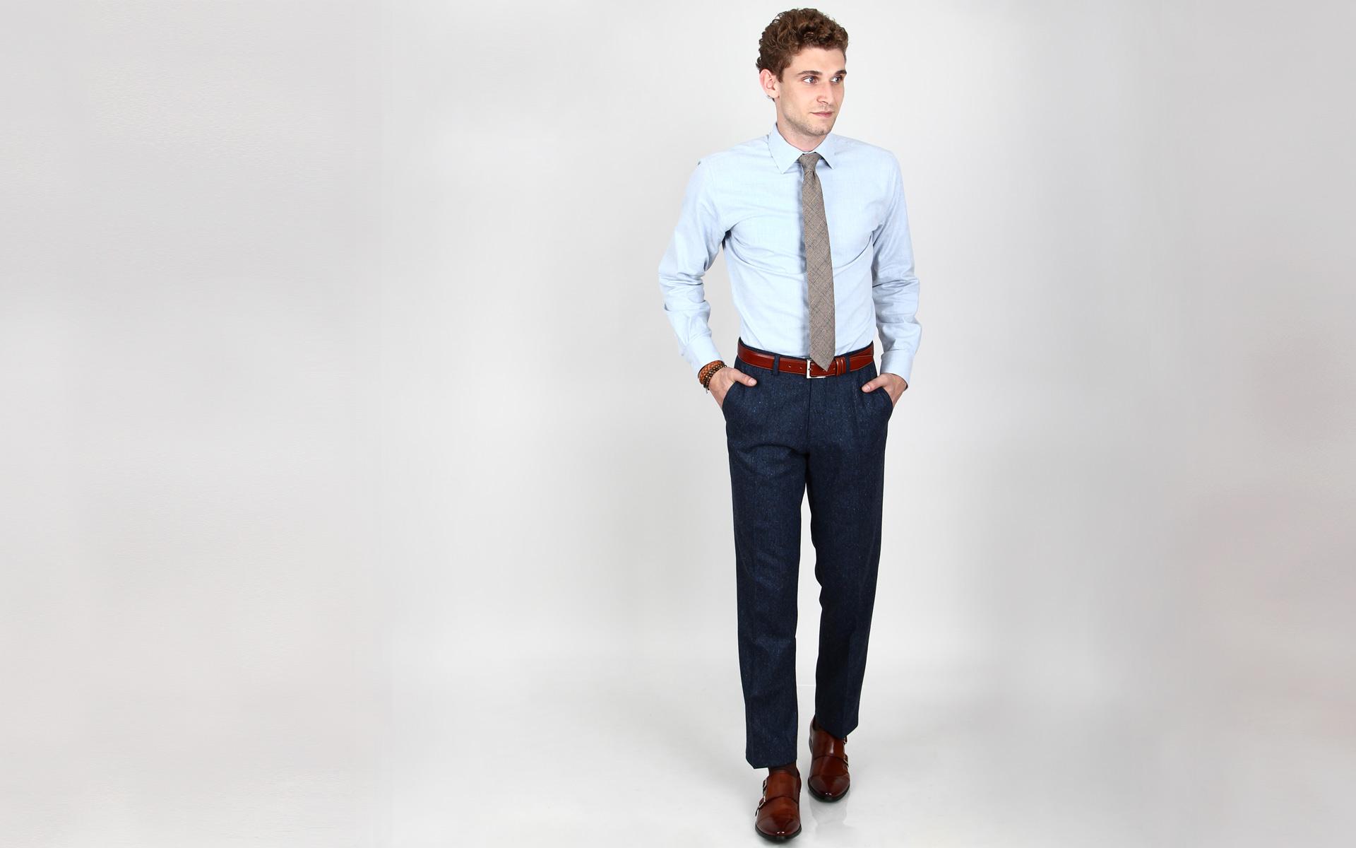Blue Melange Cotton Herringbone Shirt