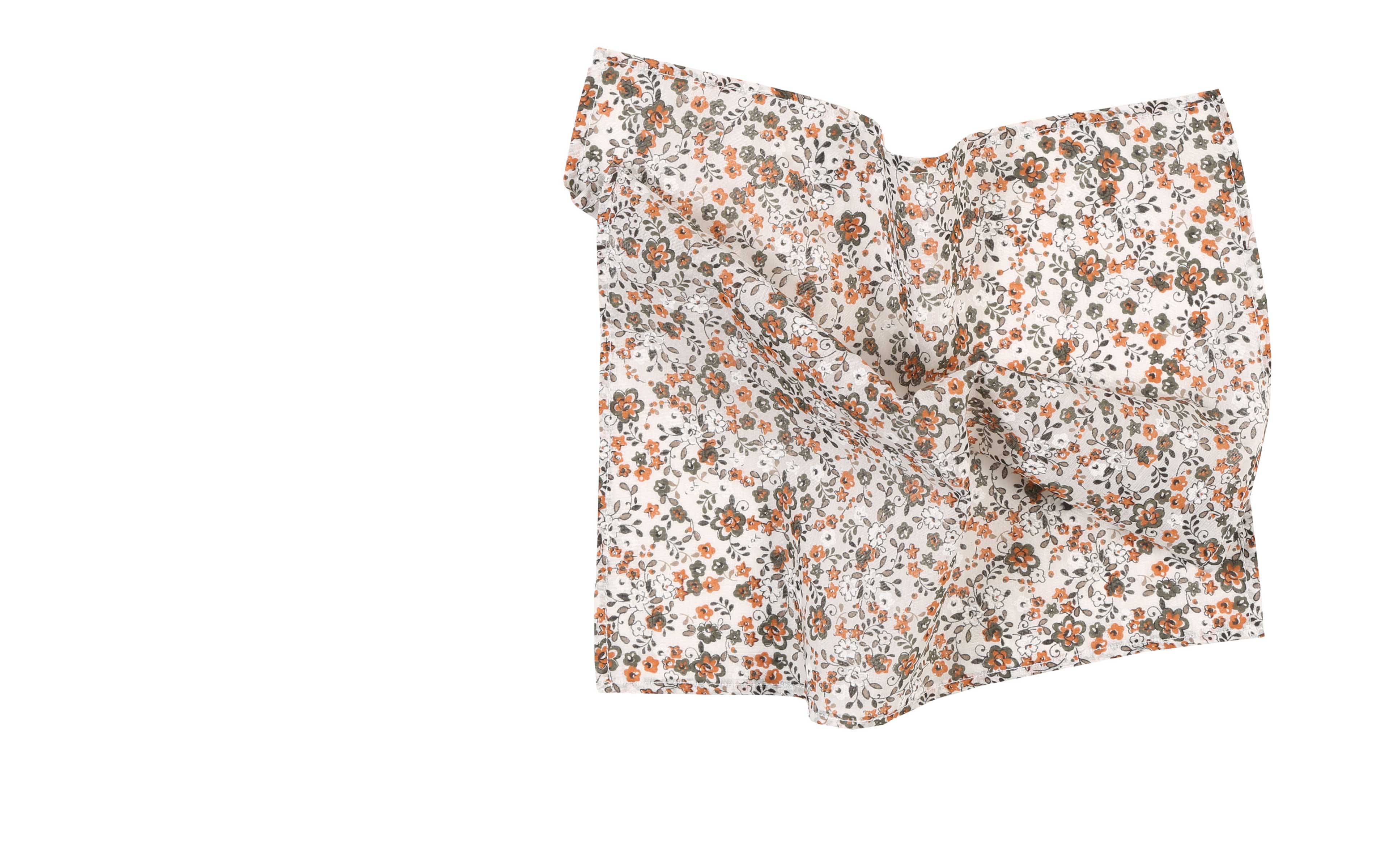 White, Green and Orange Floral Cotton Pocket Square