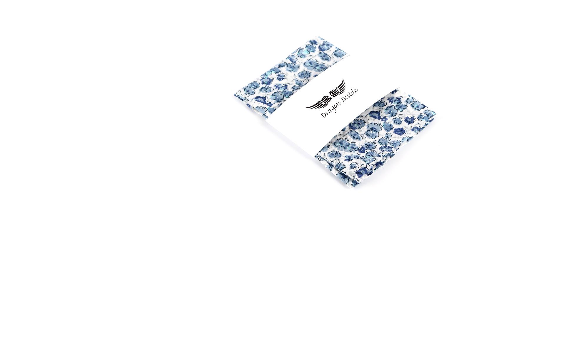 White and Blue Floral Pocket Square