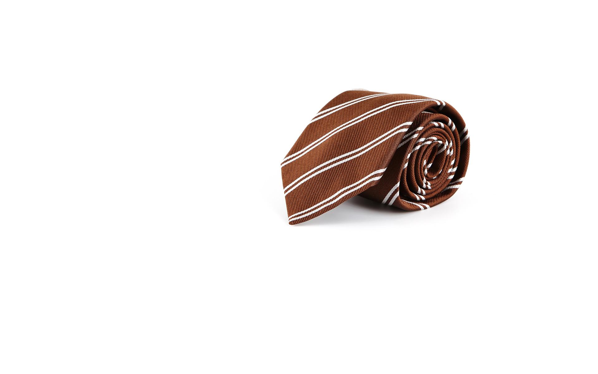 Brown & White Striped Italian 100% Silk Tie