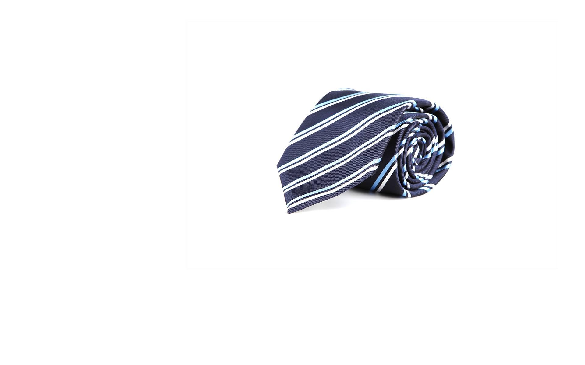 White & Blue Striped Handmade Italian 100% Silk Tie