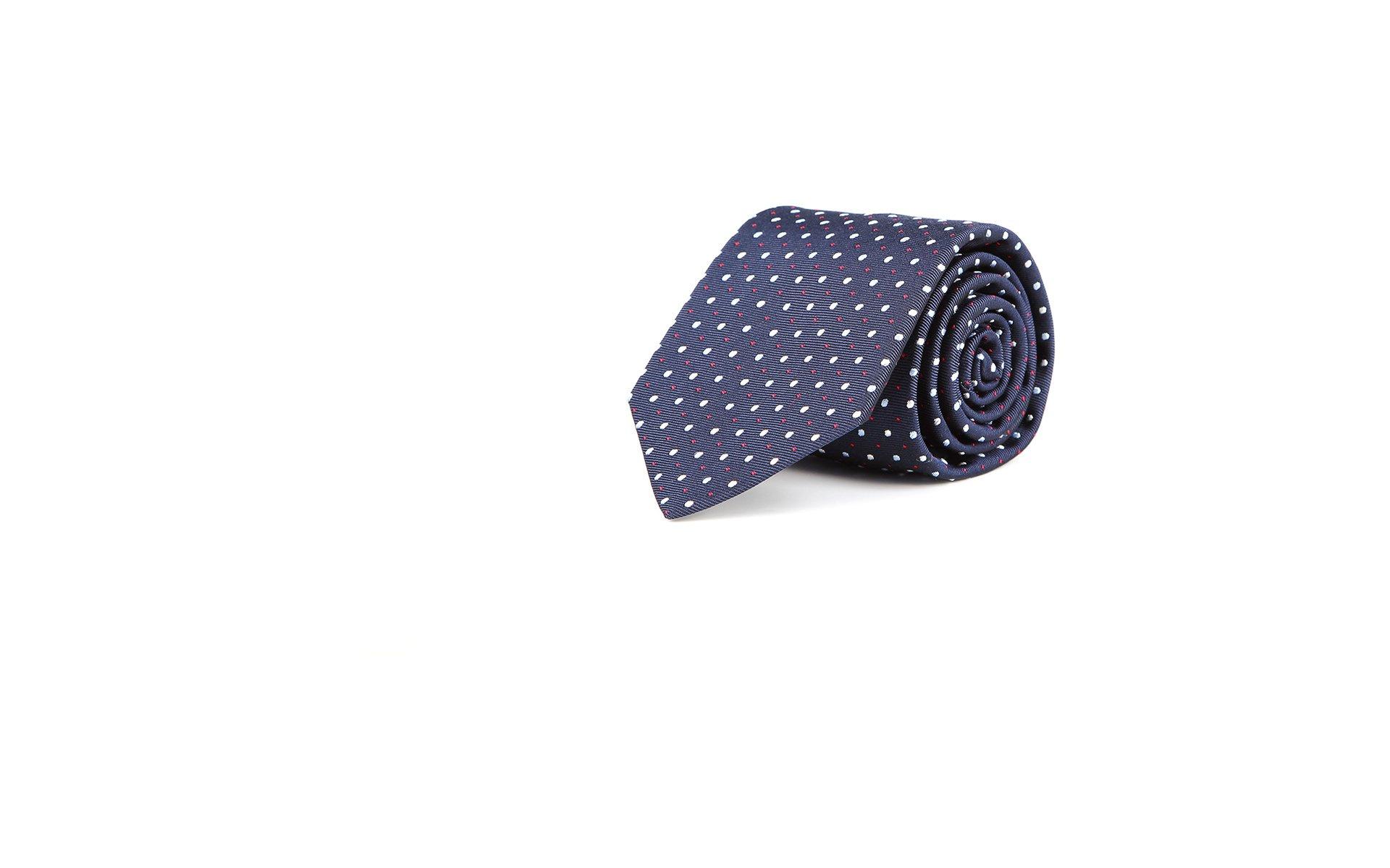 Navy Dotted Italian Silk & Cotton Tie