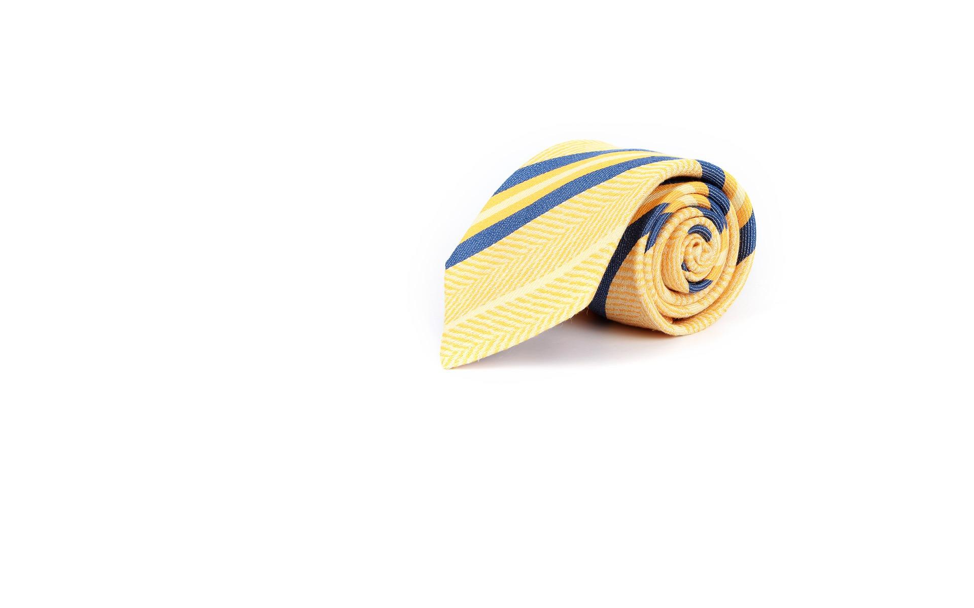 Yellow & Blue Striped Italian 100% Silk Tie