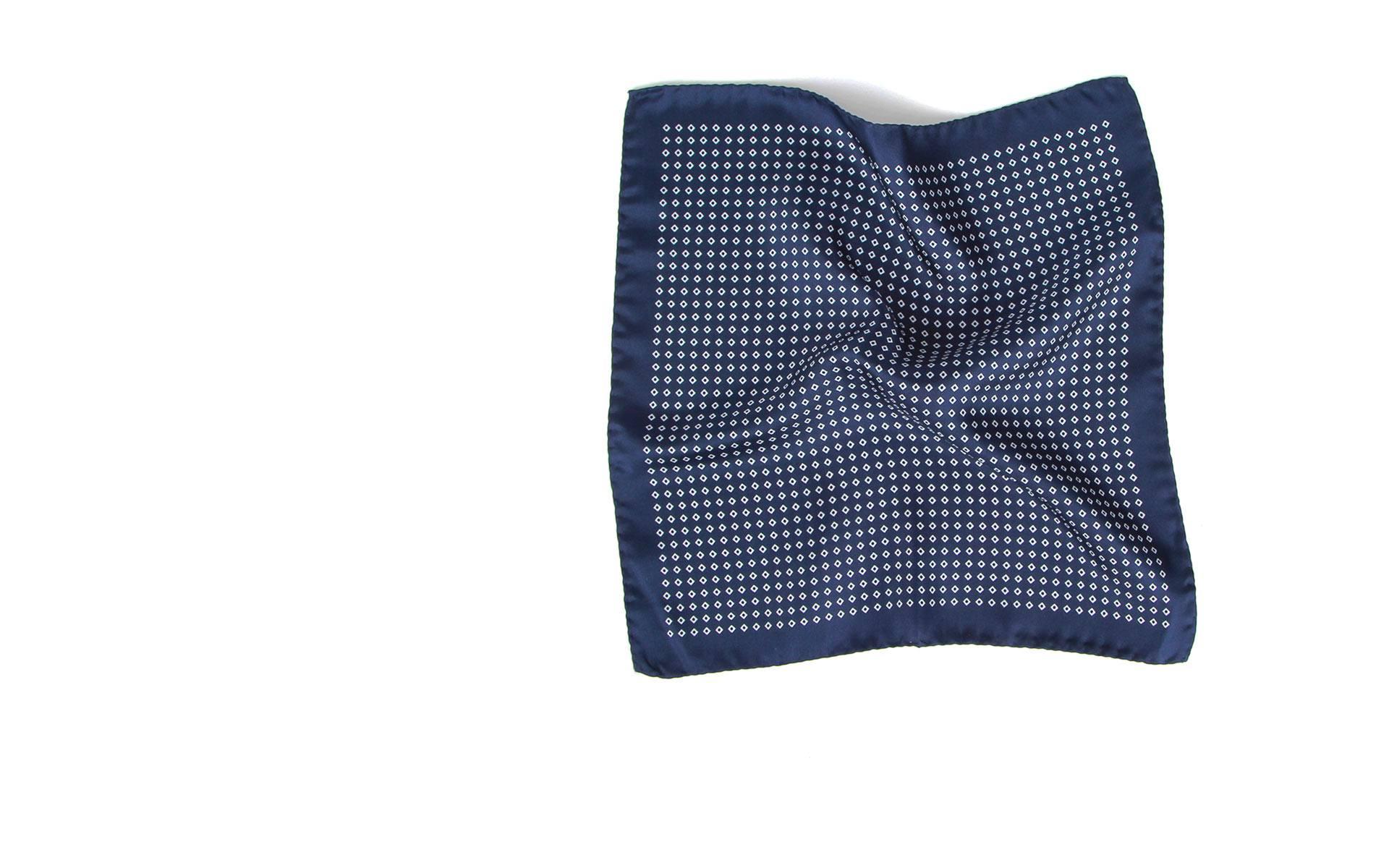 Blue Patterned Italian 100% Silk Pocket Square
