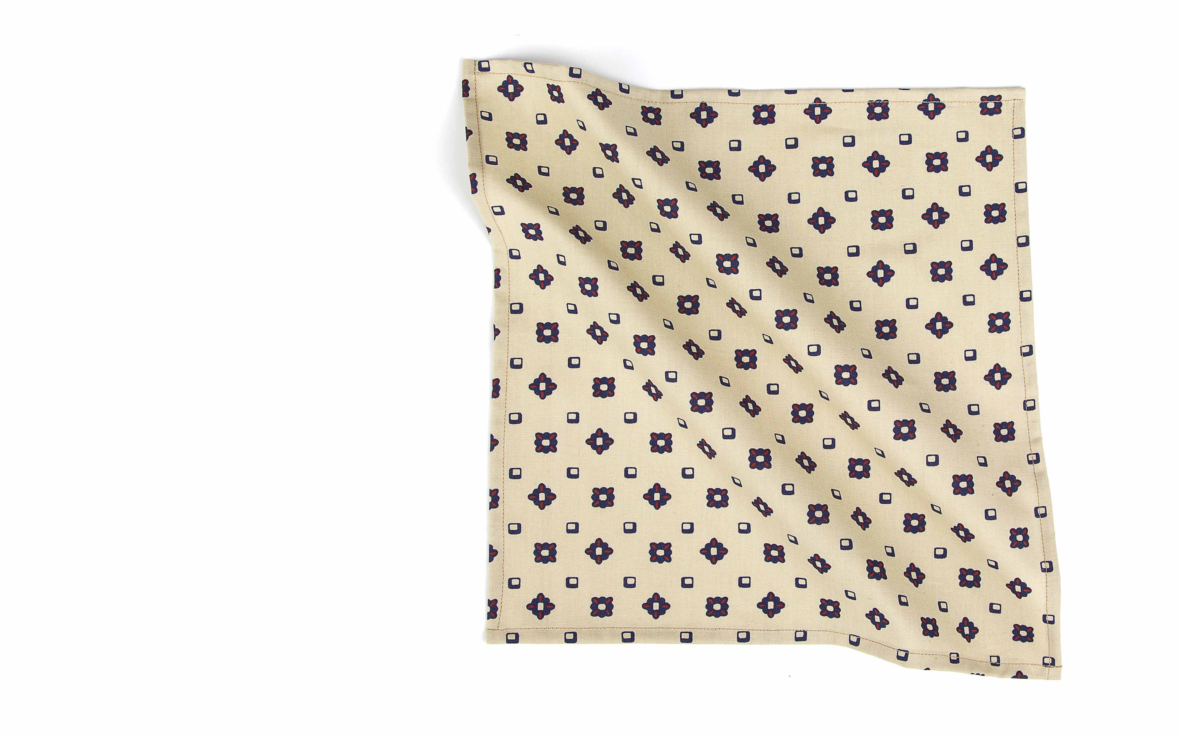 Beige Patterned Cotton Pocket Square