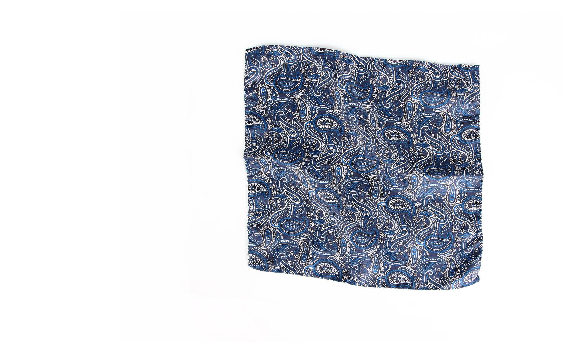 Navy & Midnight Blue Paisley Italian 100% Silk Pocket Square