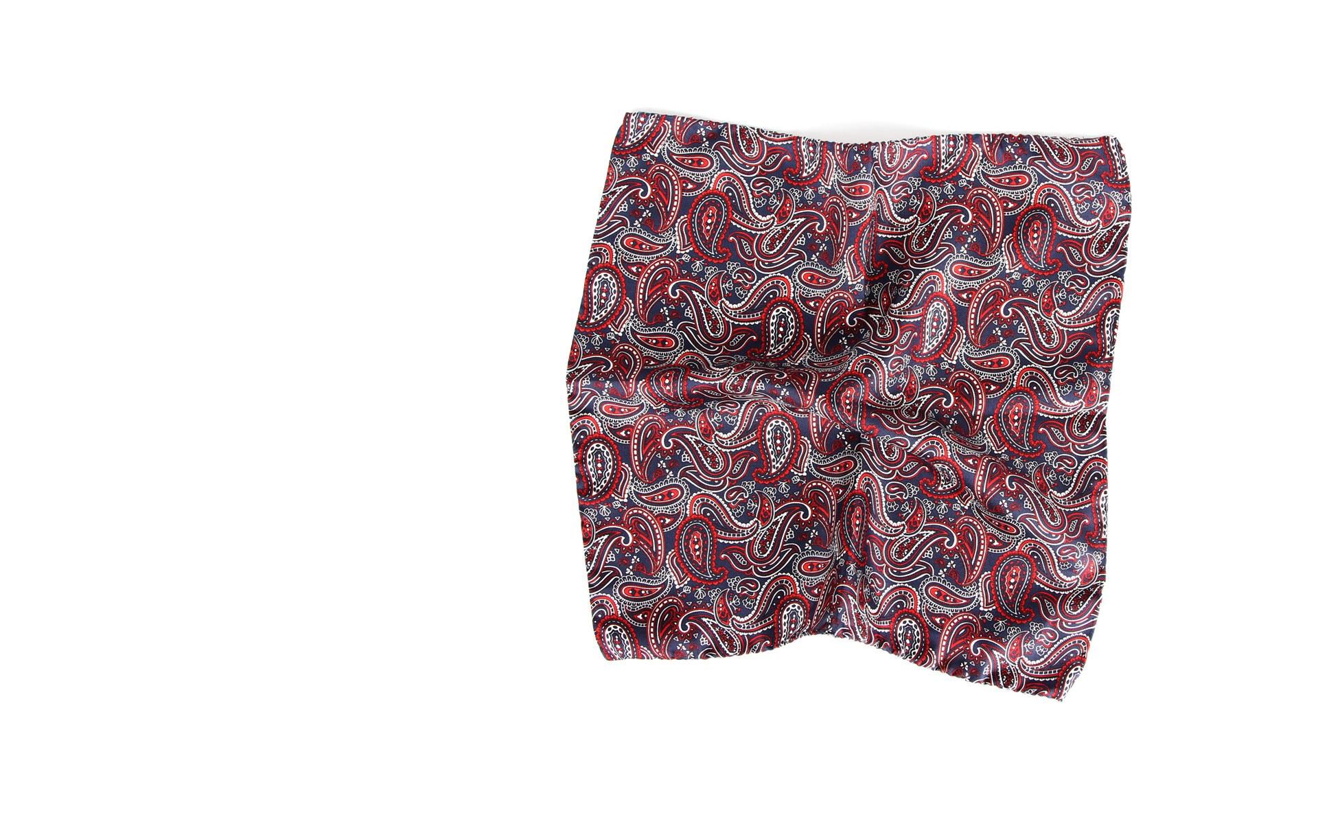 Navy, Red & Blue Paisley Italian 100% Silk Pocket Square