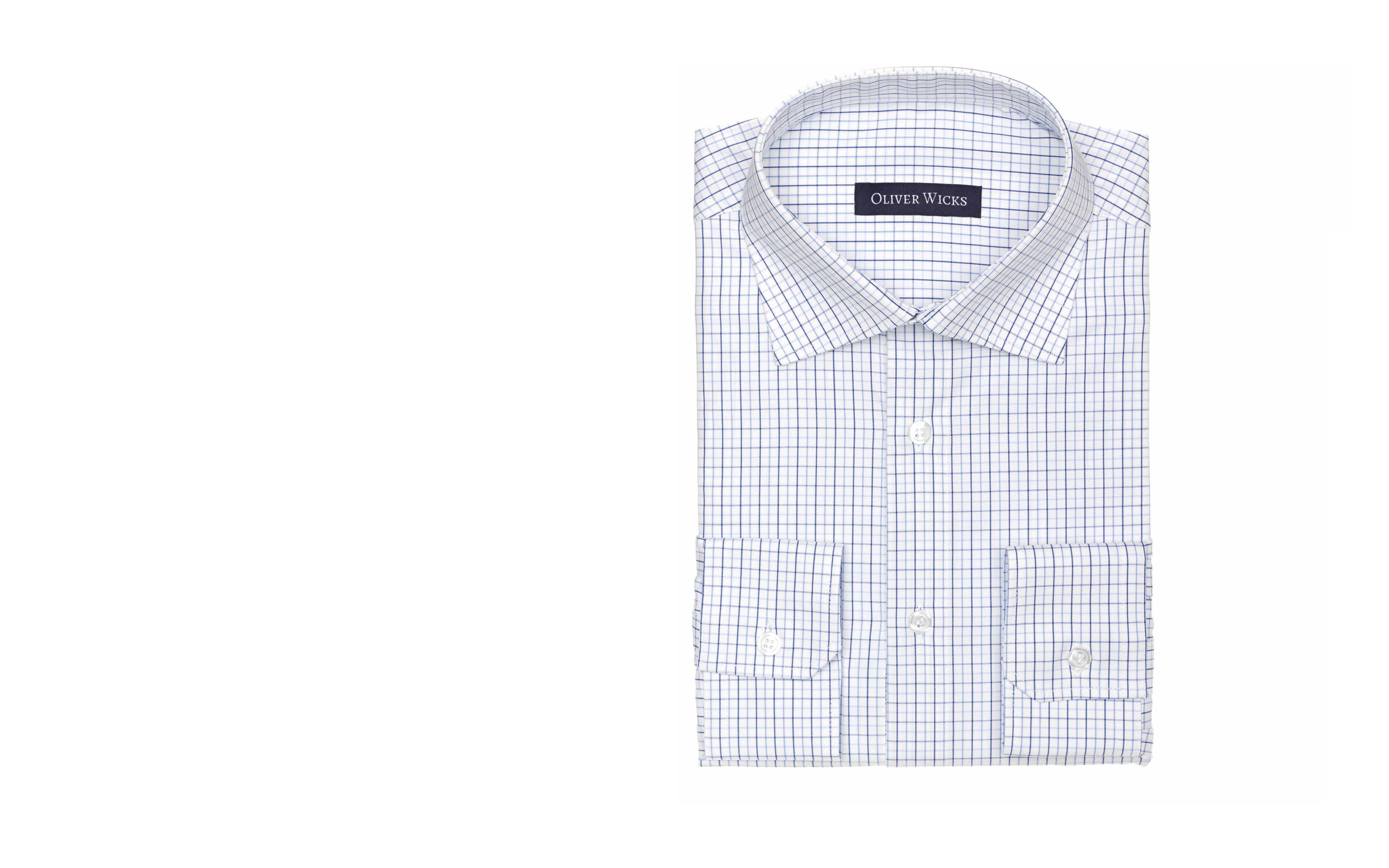 Blue Checked White Two-Ply Cotton Shirt