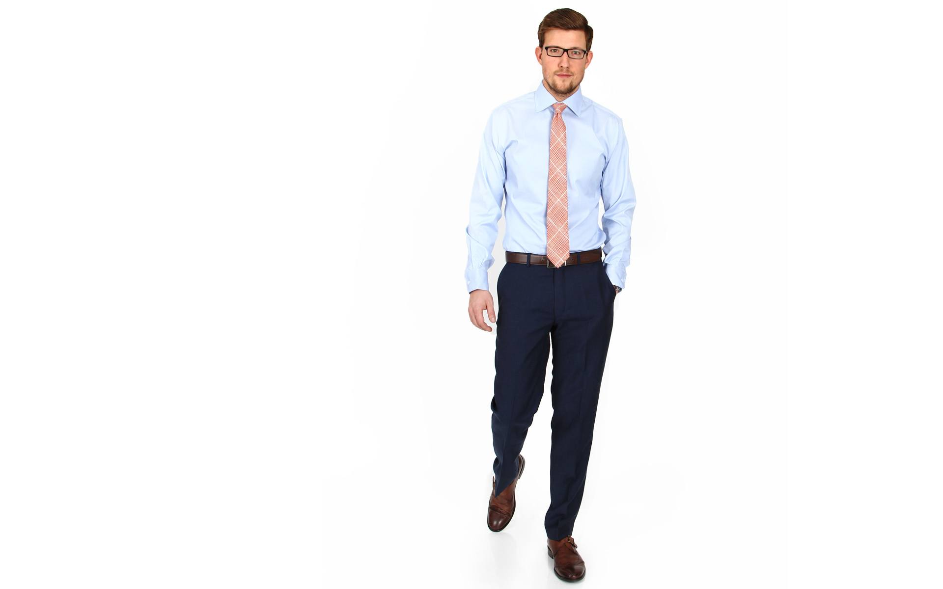 Blue Houndstooth Two-Ply Cotton Shirt