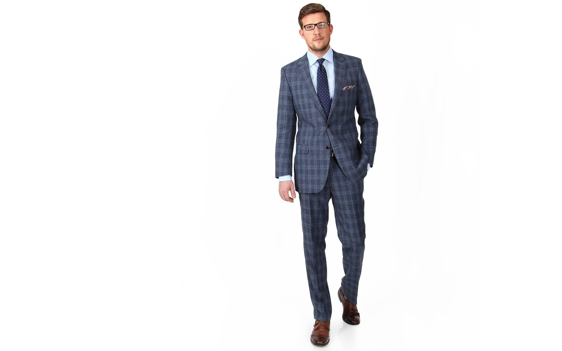 Charcoal Blue Check Wool & Linen Suit