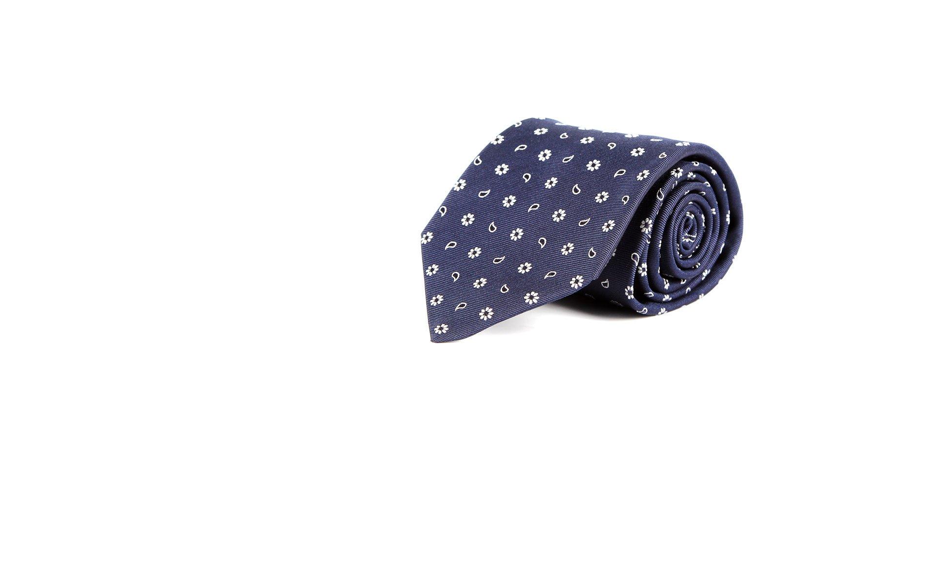 Navy Paisley & Daisy Italian 100% Silk Tie