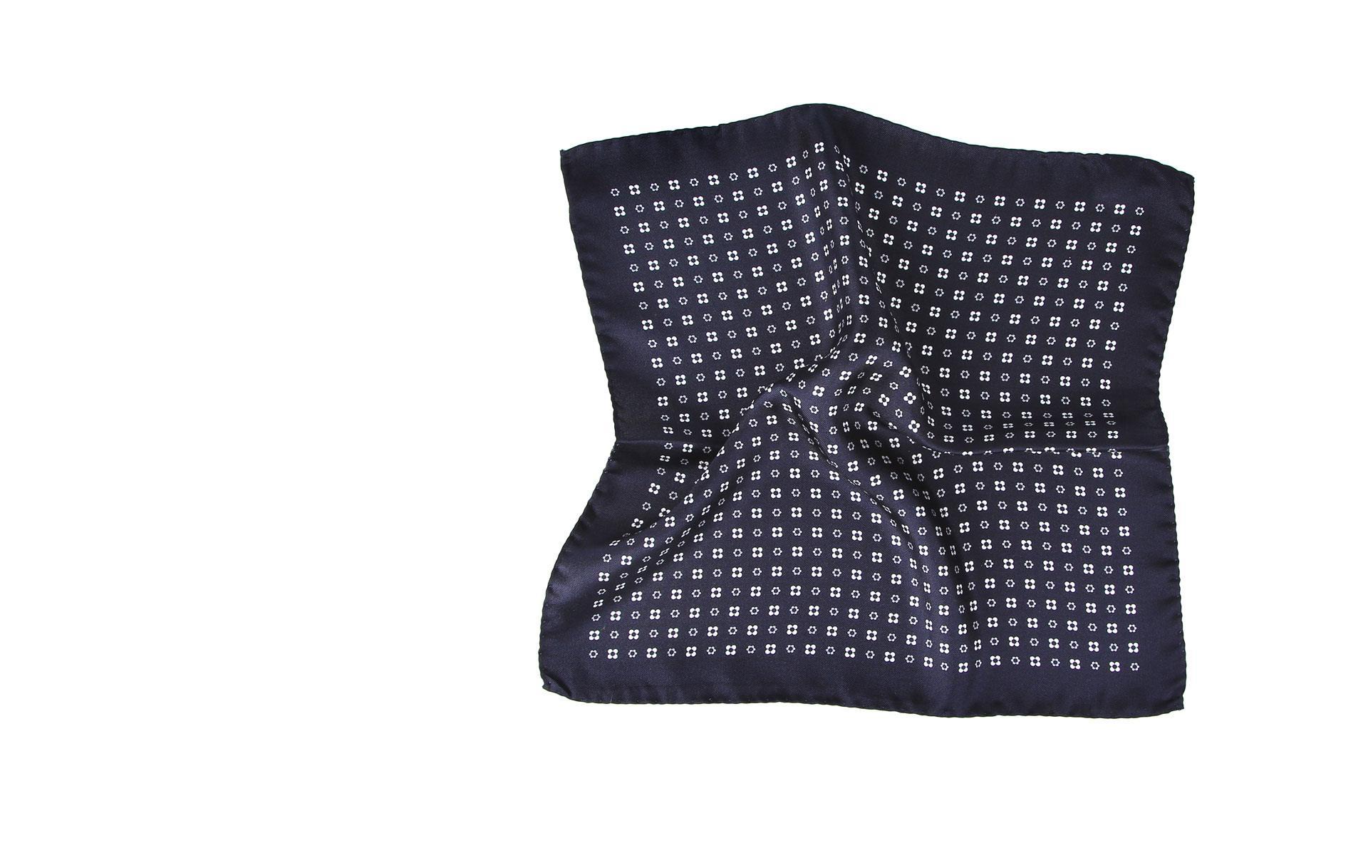 Navy Italian 100% Silk Pocket Square with a Daisy Pattern