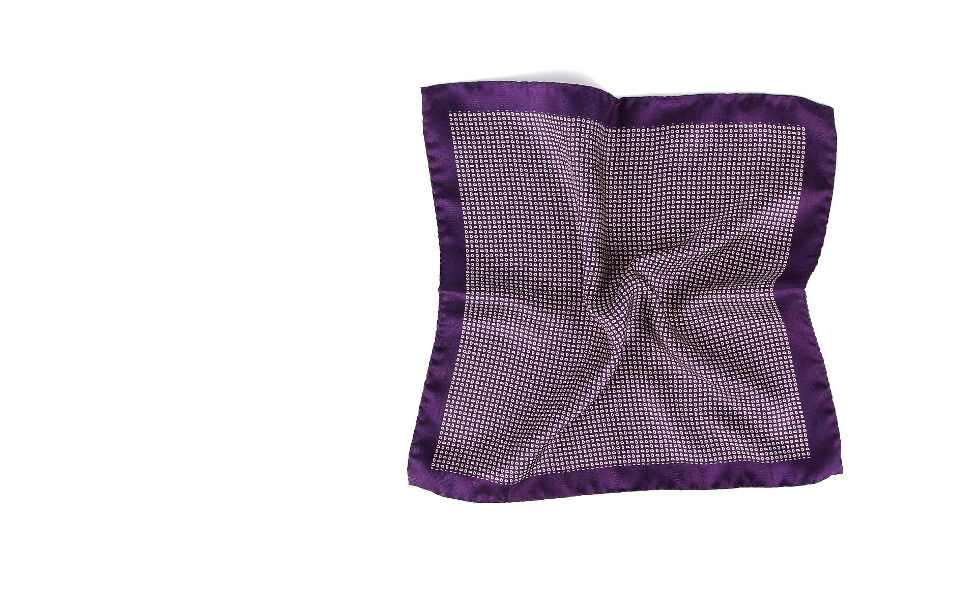 Purple Micro Paisley Italian 100% Silk Pocket Square